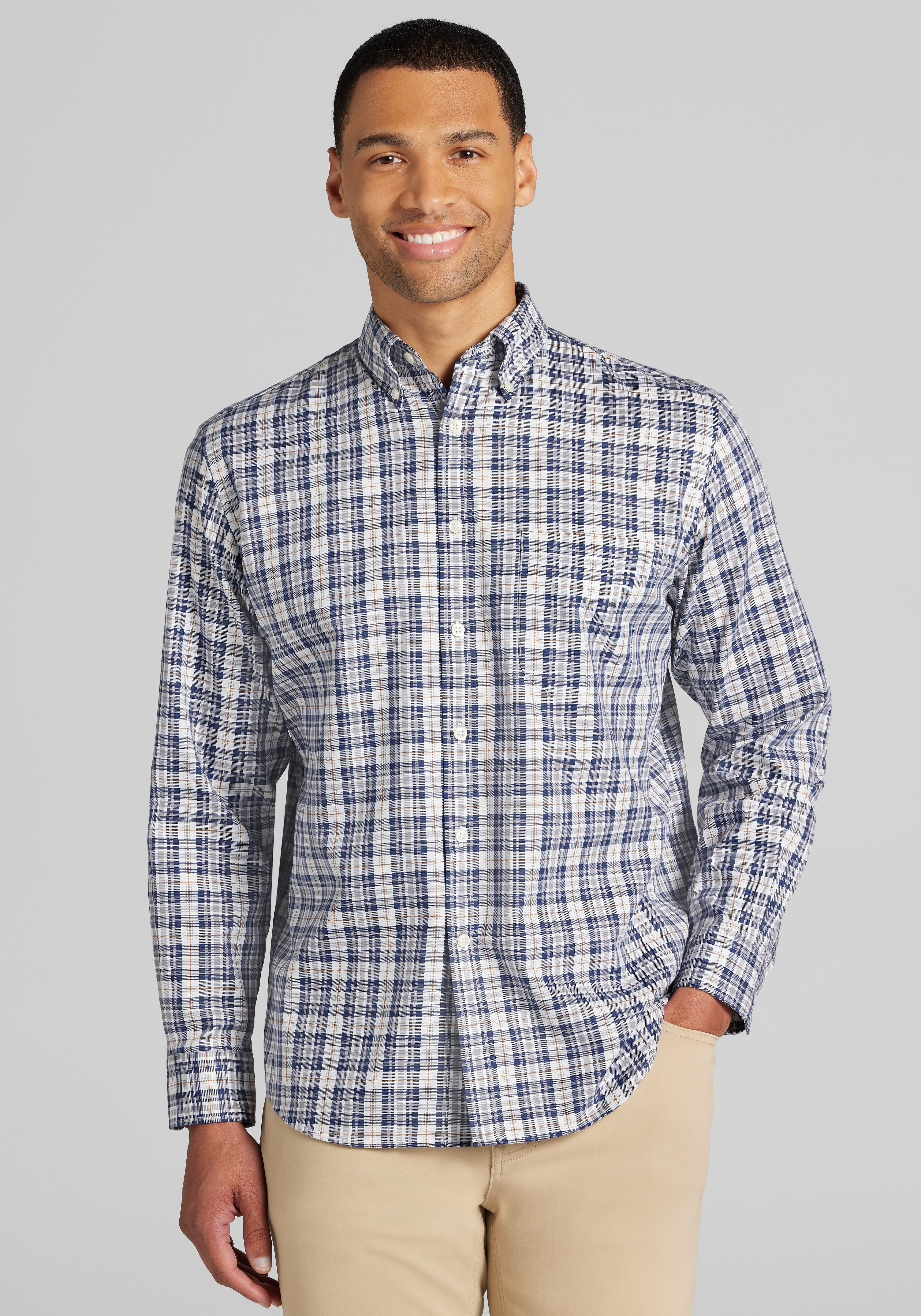 Men's FLYOUT_CATEGORY, Jos. A. Bank Tailored Fit Medium Plaid Button Up Shirt - Big & Tall - Jos A Bank