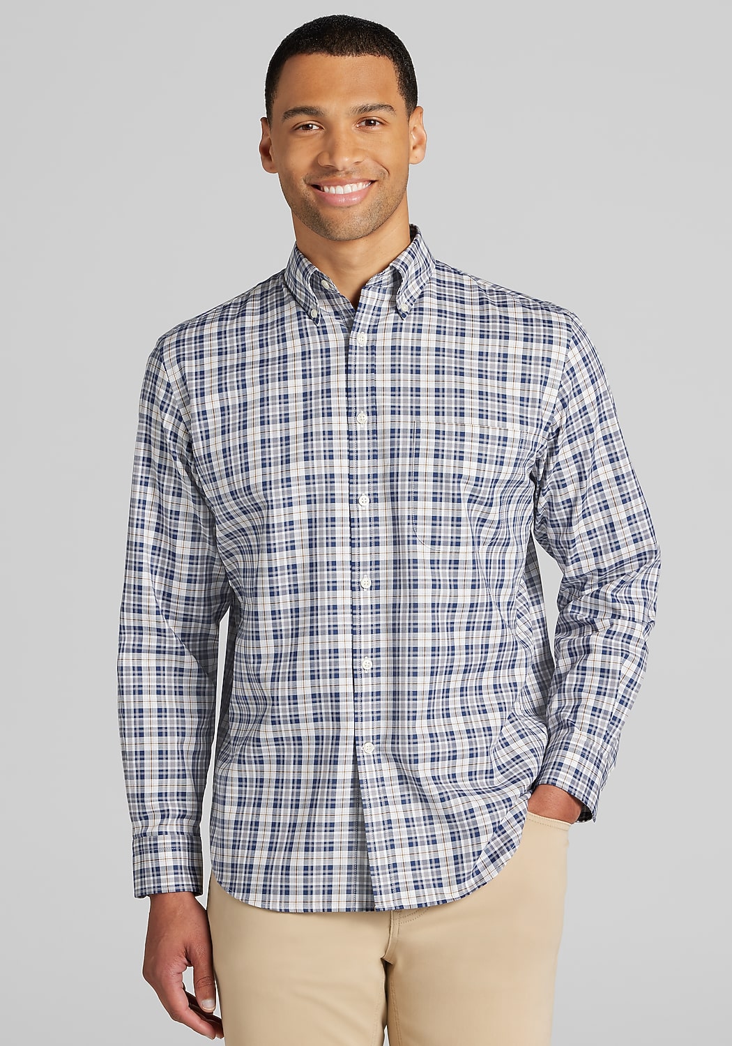 Jos. A. Bank Tailored Fit Medium Plaid Button Up Shirt - Big & Tall