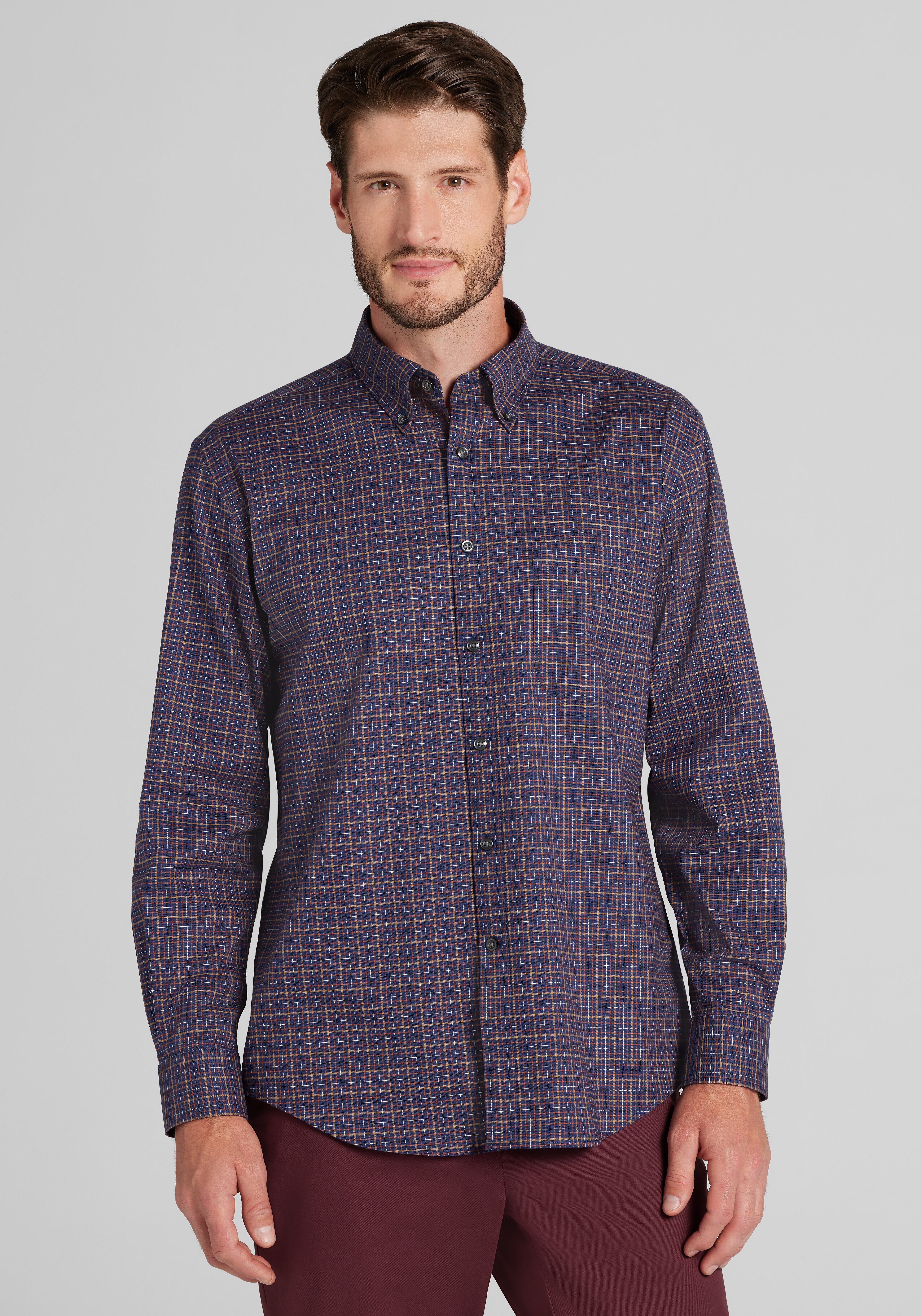 Jos. A. Bank Tailored Fit Med Check Button Up Shirt