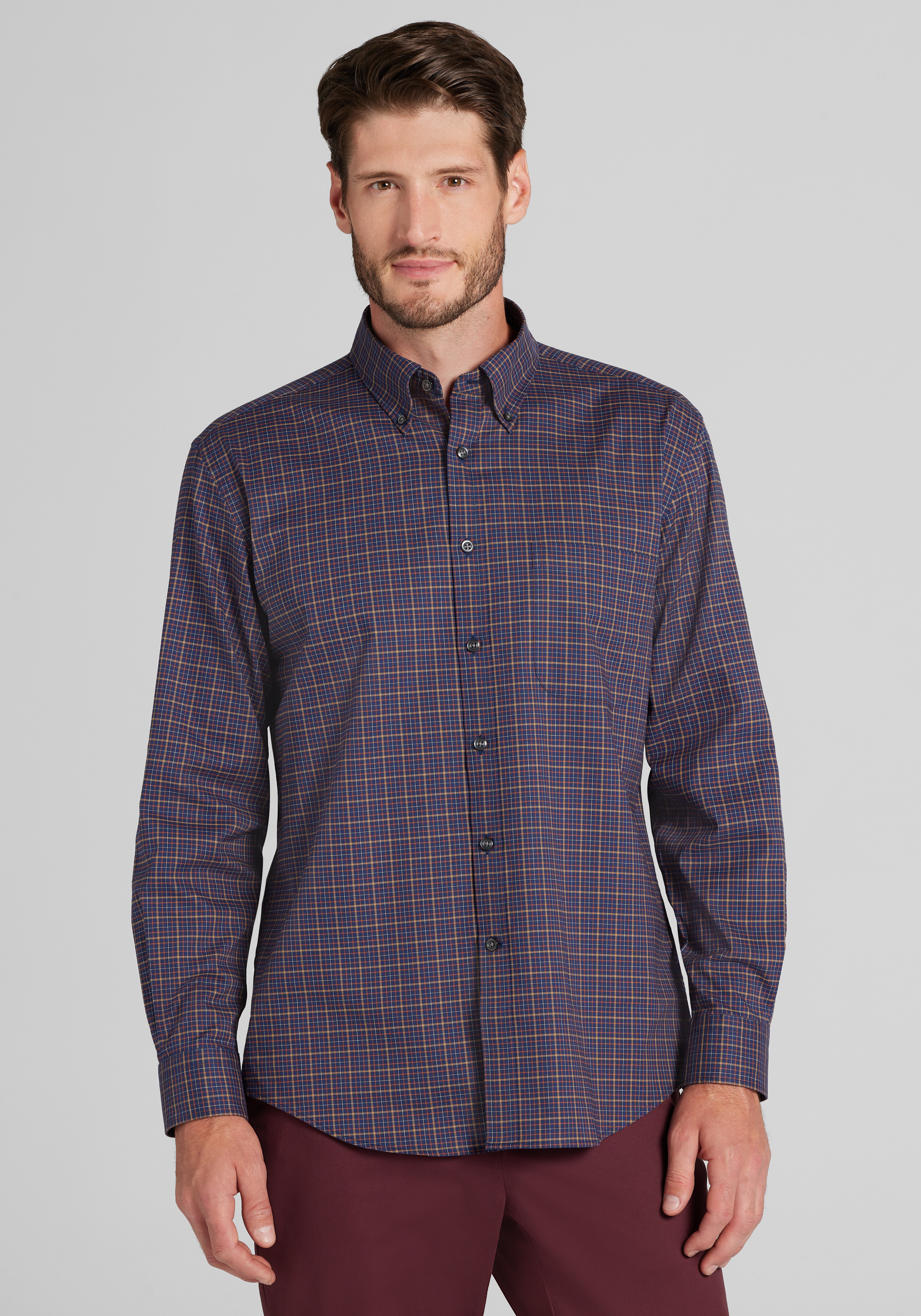 Jos. A. Bank Tailored Fit Med Check Button Up Shirt