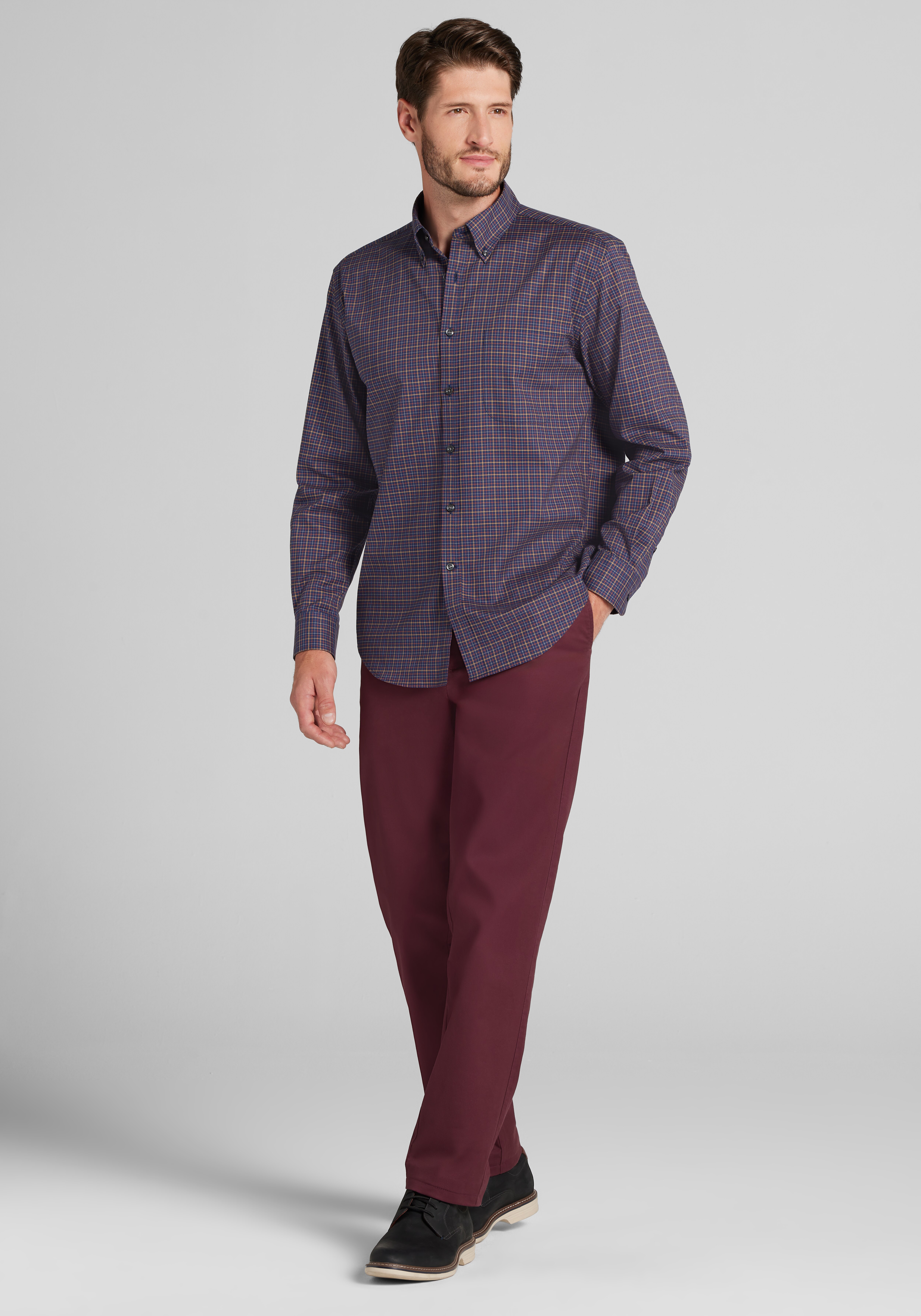 Jos. A. Bank Tailored Fit Med Check Button Up Shirt