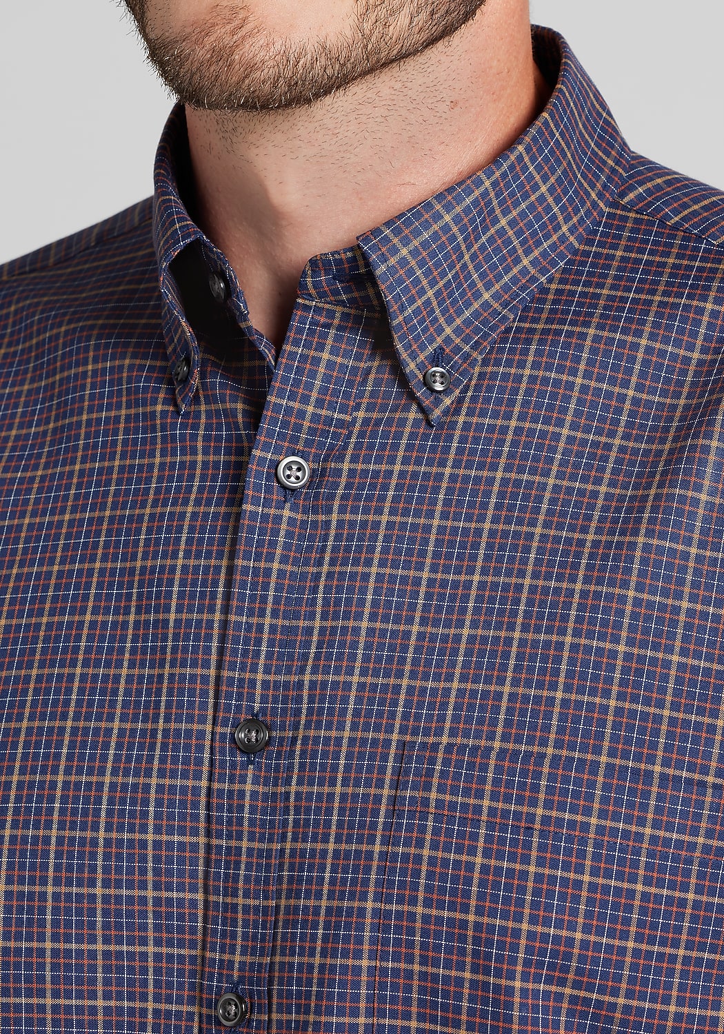 Jos. A. Bank Tailored Fit Med Check Button Up Shirt - Big & Tall