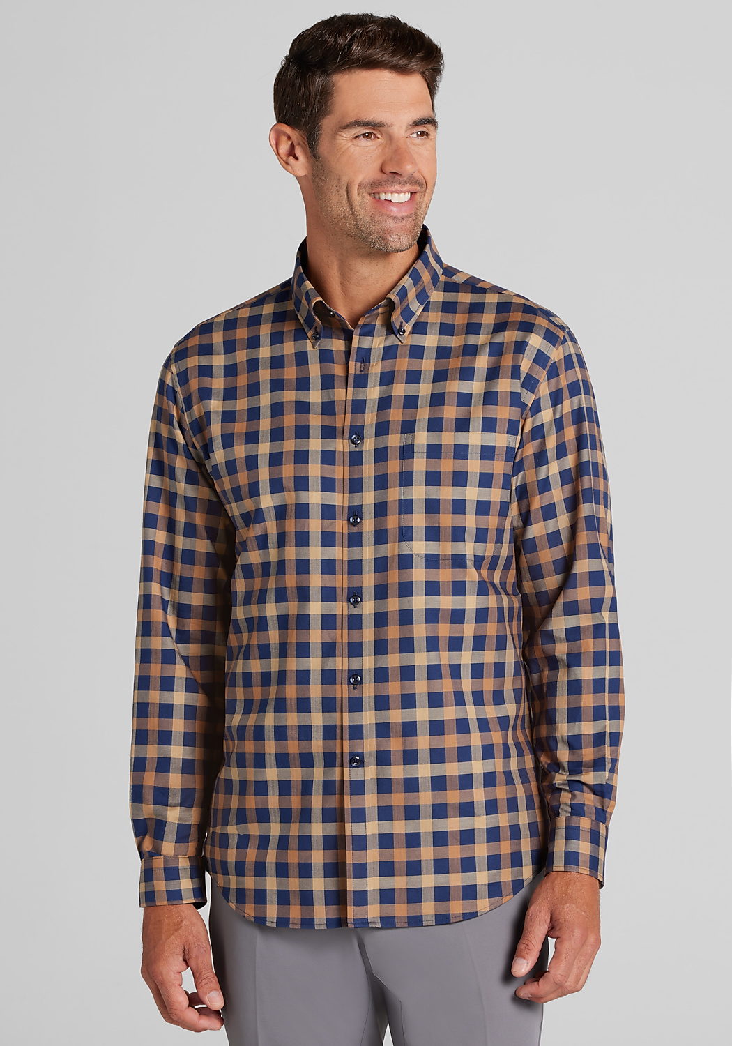 Jos. A. Bank Tailored Fit Medium Gingham Plaid Button Up Shirt