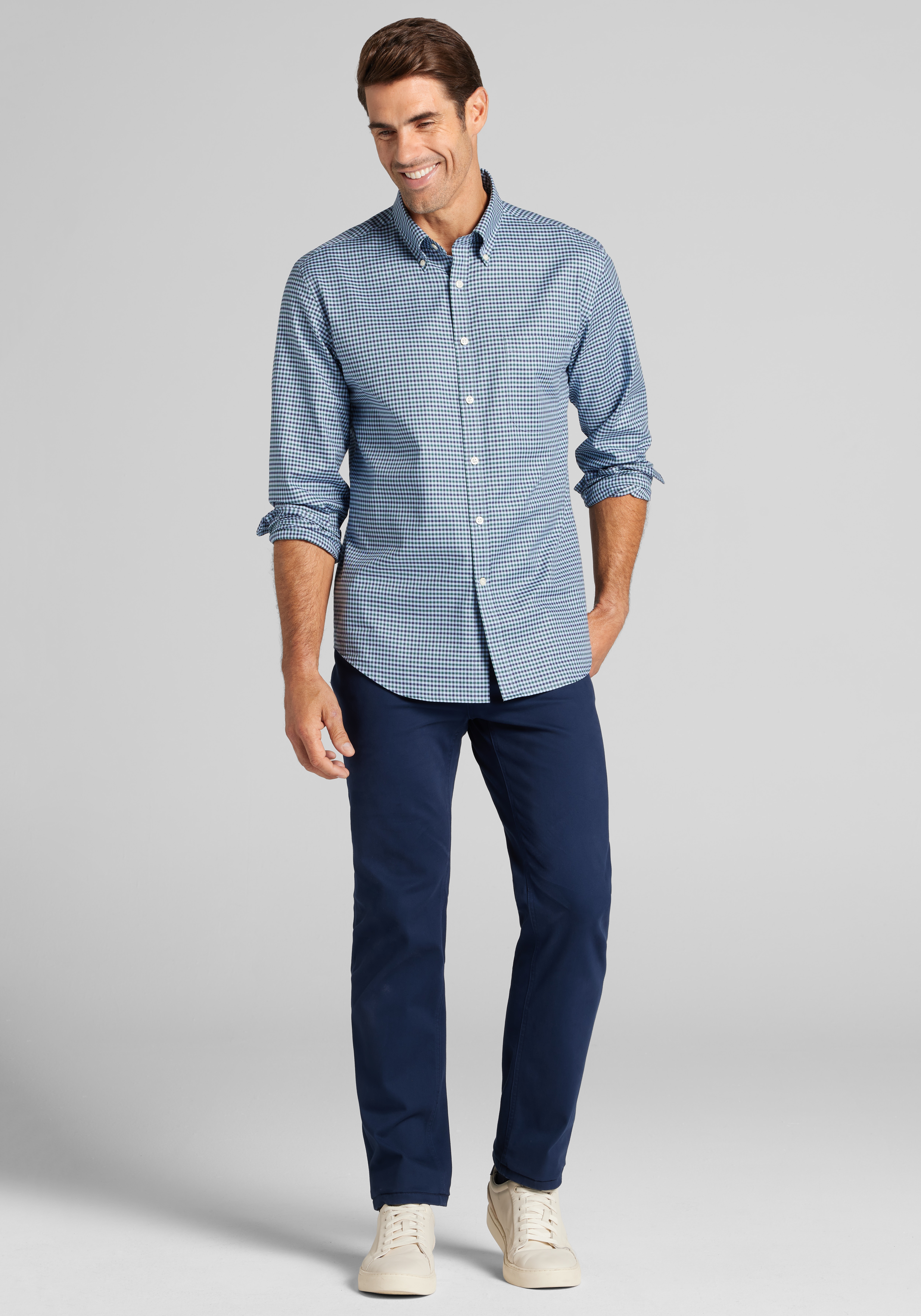 Jos. A. Bank Tailored Fit Small Gingham Button Up Shirt