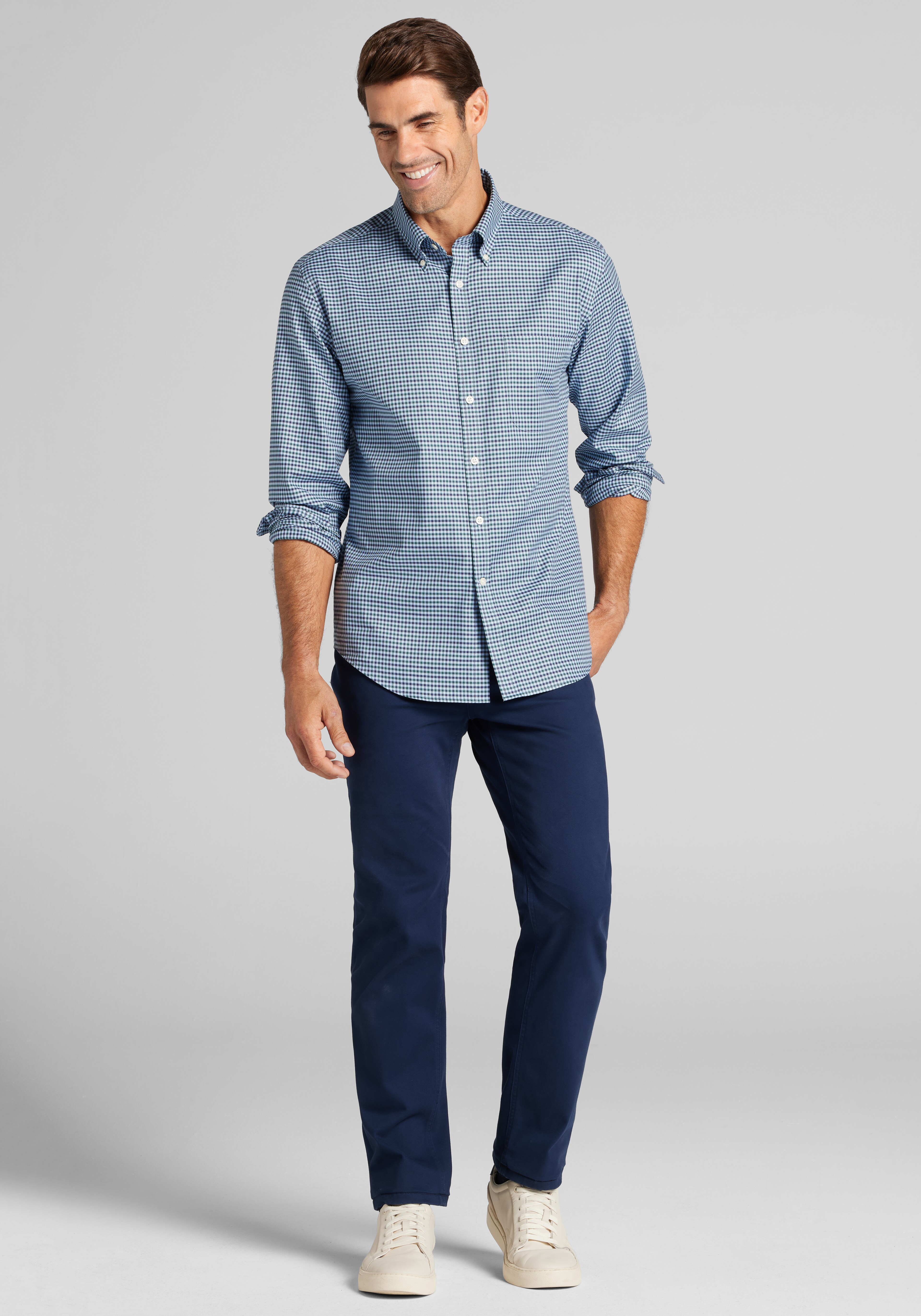 Jos. A. Bank Tailored Fit Small Gingham Button Up Shirt