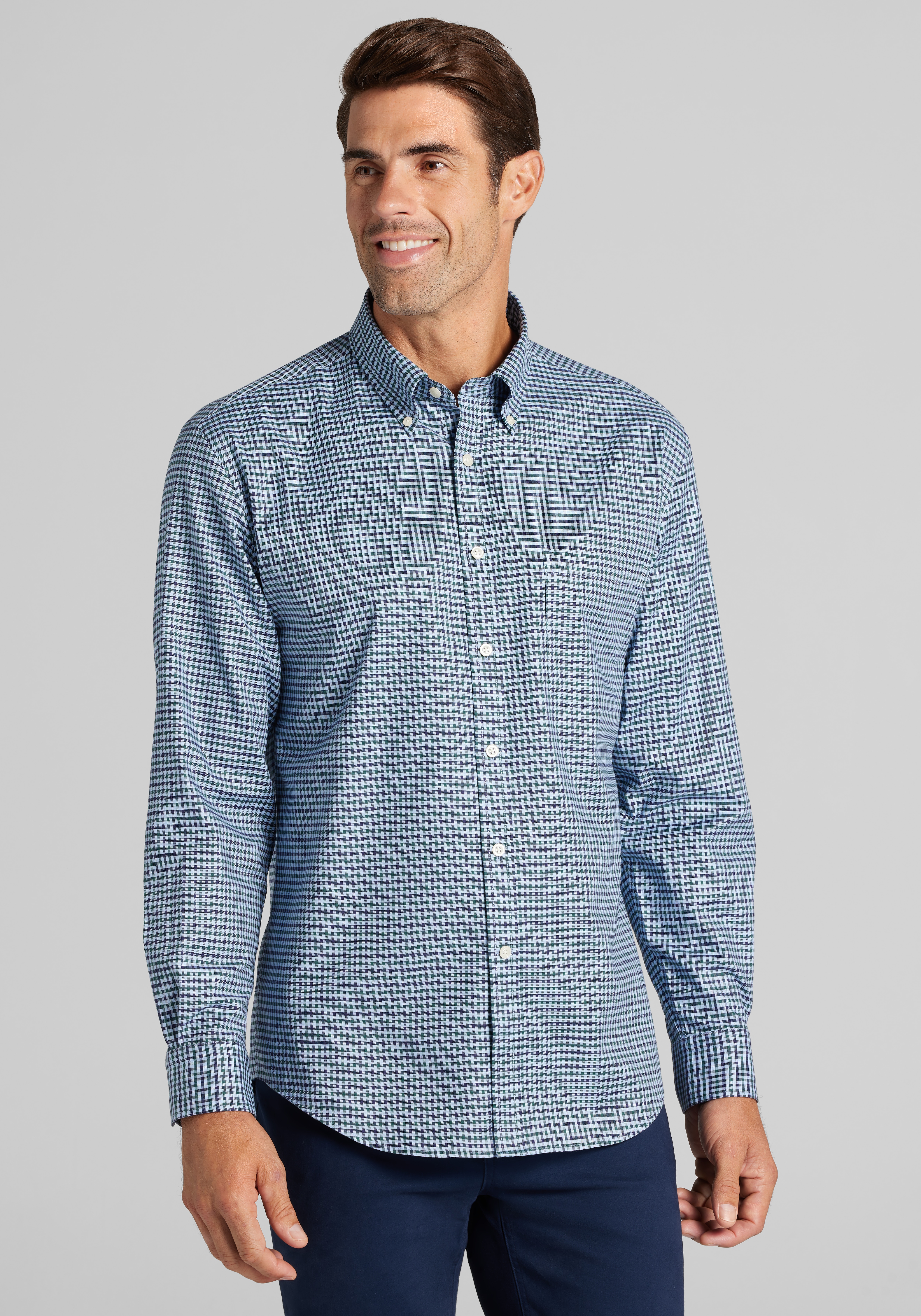 Jos. A. Bank Tailored Fit Small Gingham Button Up Shirt