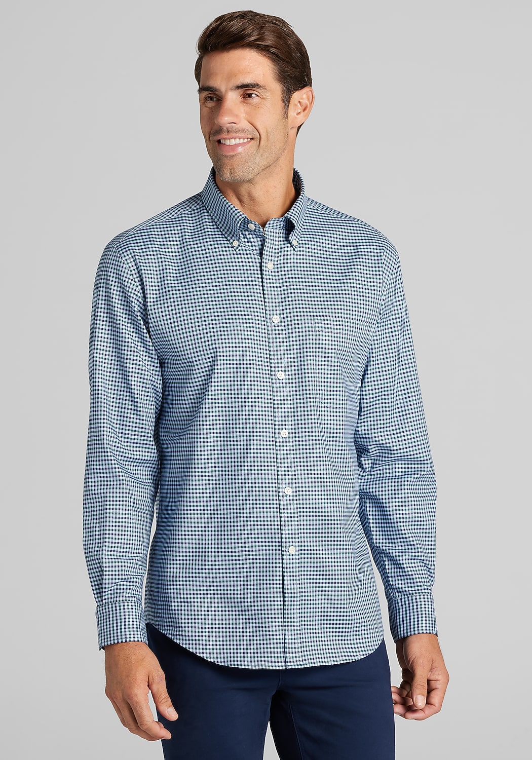 Jos. A. Bank Tailored Fit Small Gingham Button Up Shirt