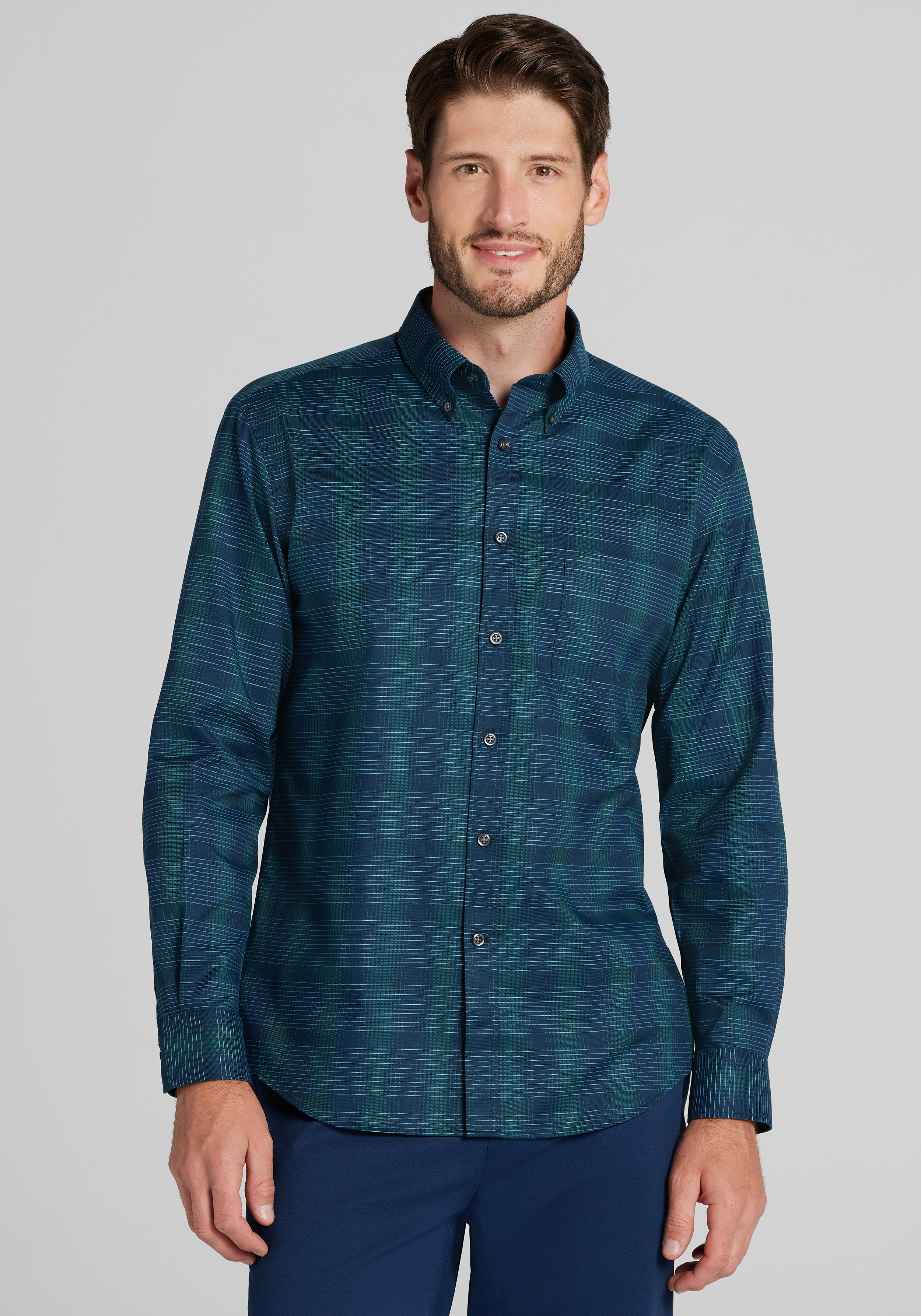 Jos. A. Bank Tailored Fit Large Plaid Button Up Shirt