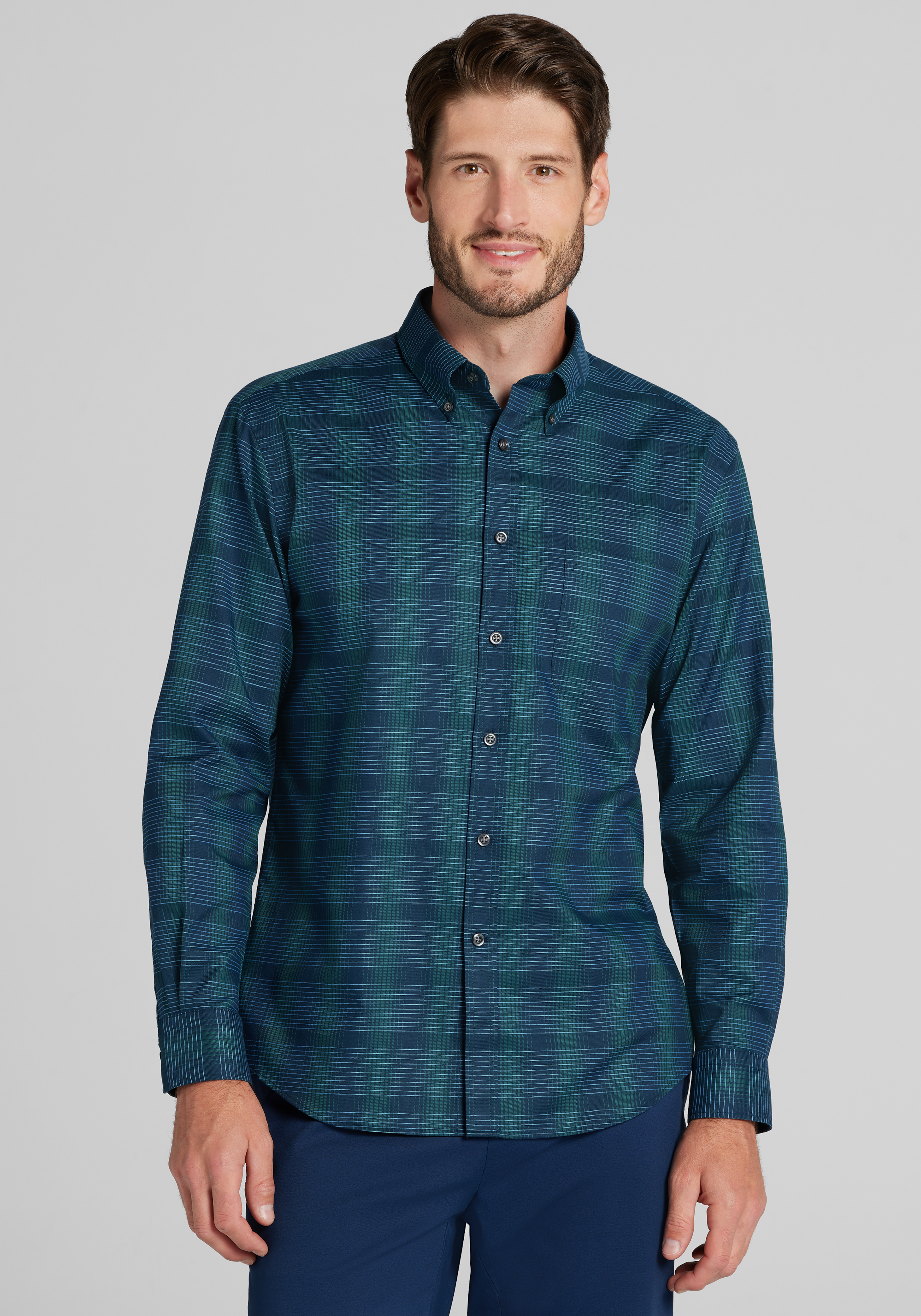 Jos. A. Bank Tailored Fit Large Plaid Button Up Shirt