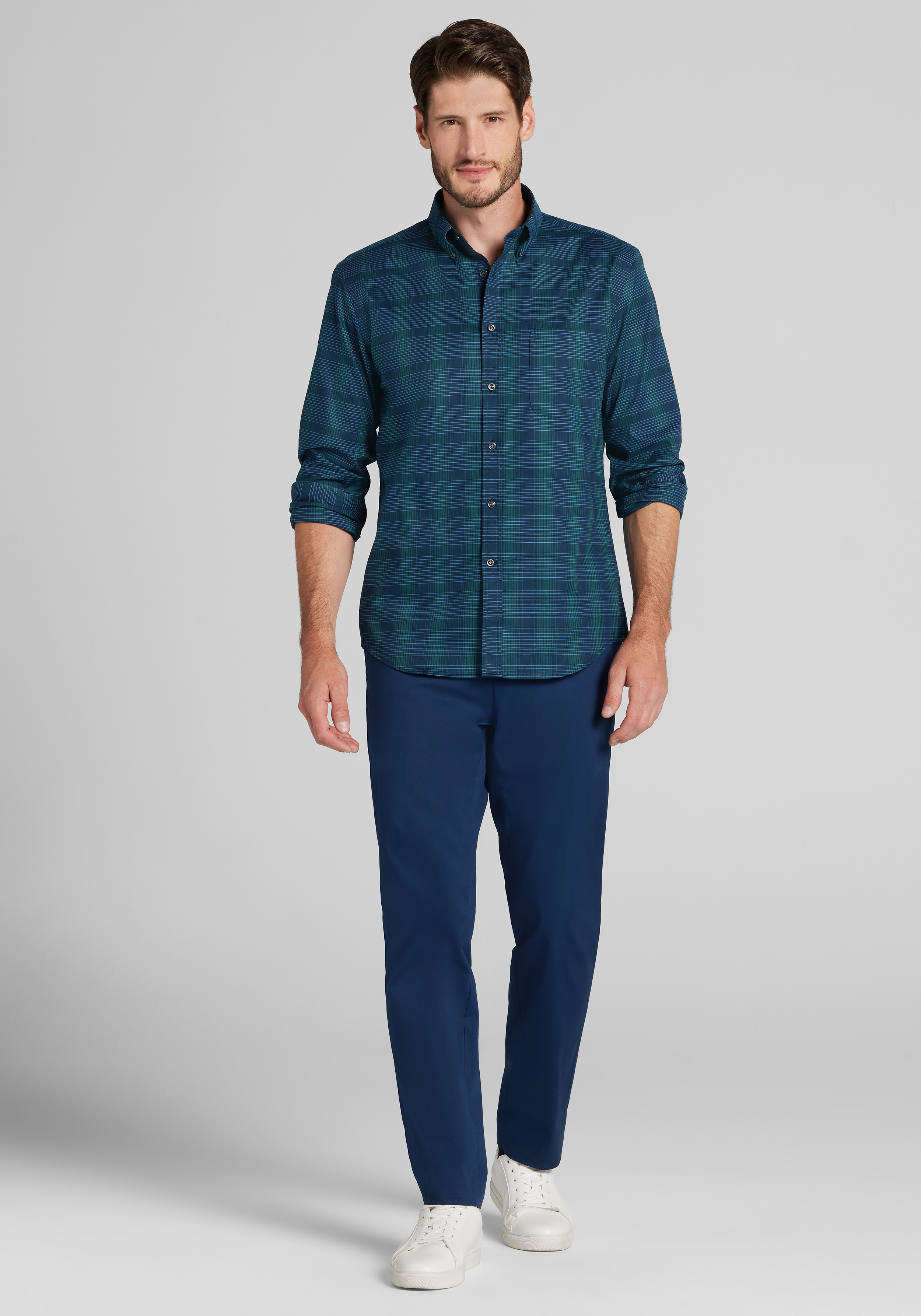 Jos. A. Bank Tailored Fit Large Plaid Button Up Shirt