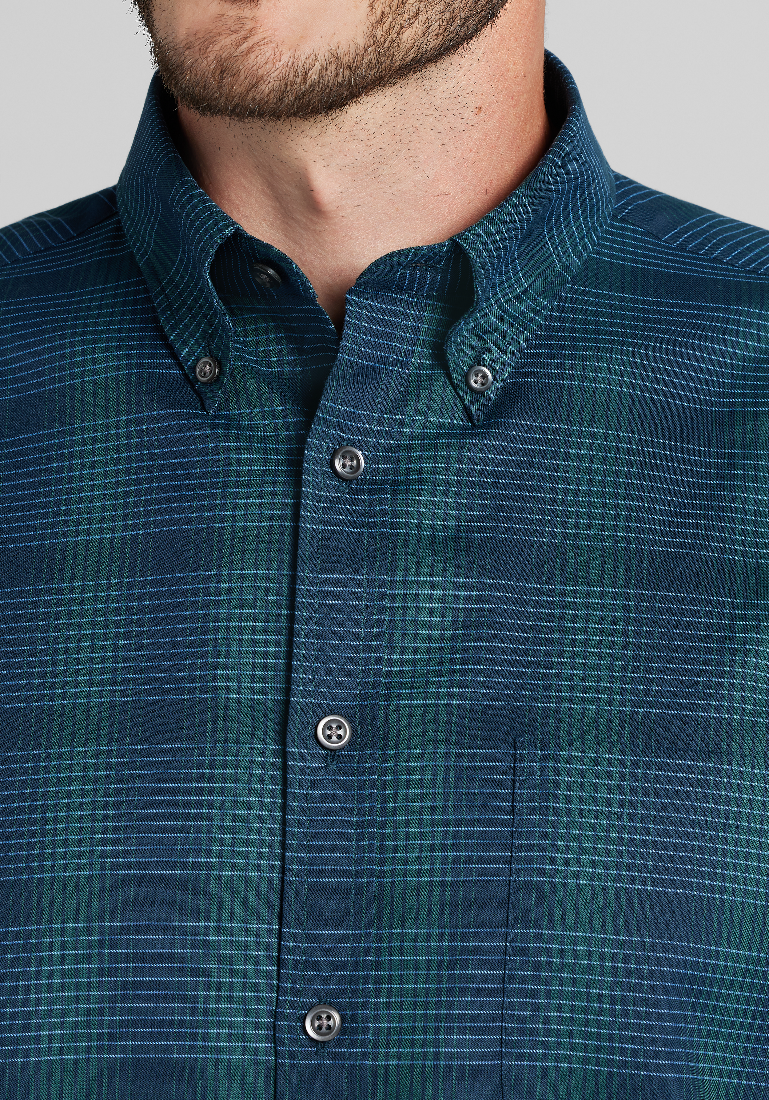 Jos. A. Bank Tailored Fit Large Plaid Button Up Shirt