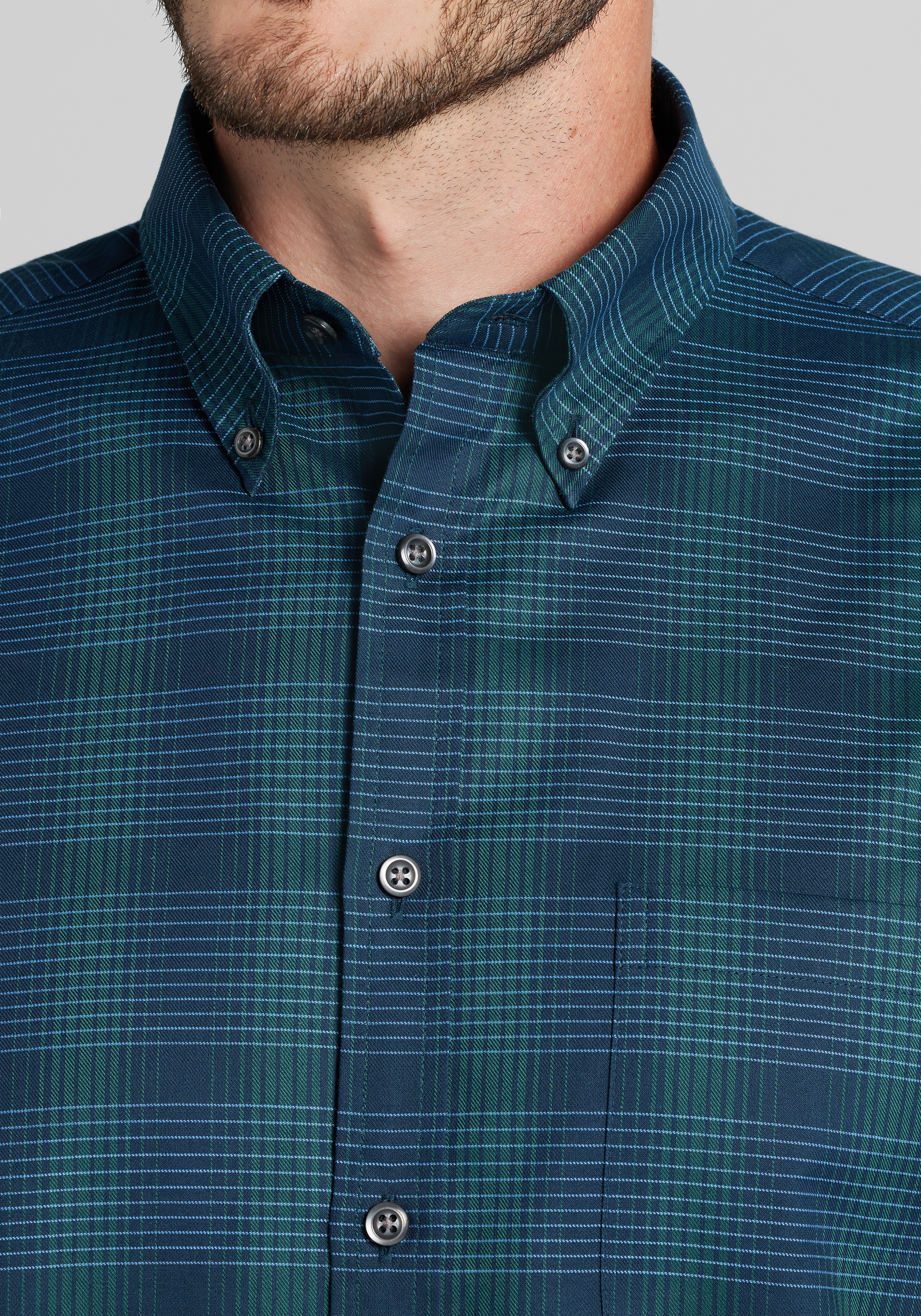 Jos. A. Bank Tailored Fit Large Plaid Button Up Shirt
