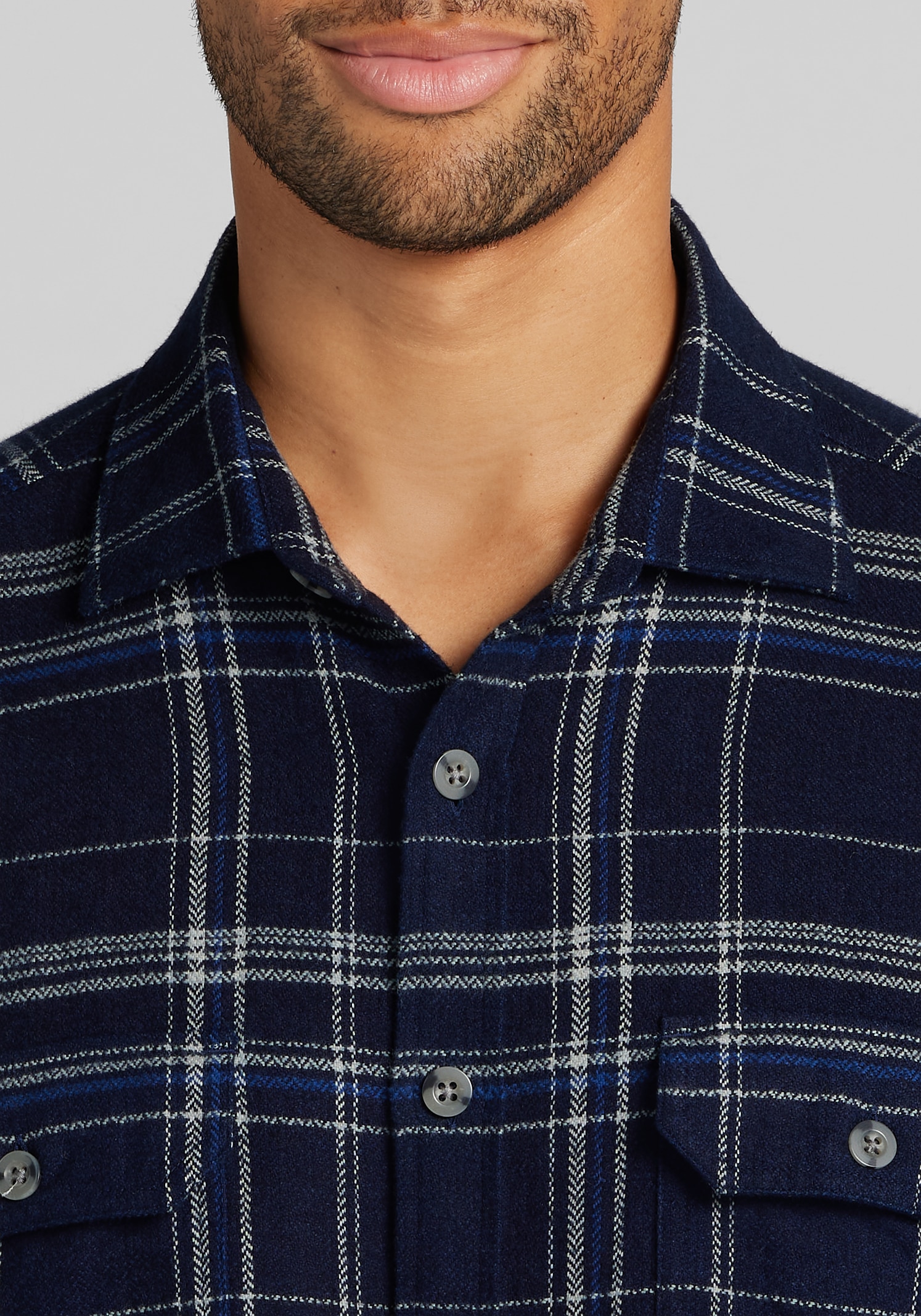 Jos. A. Bank Relaxed Fit Herringbone Check Long Sleeve Button Up Shirt
