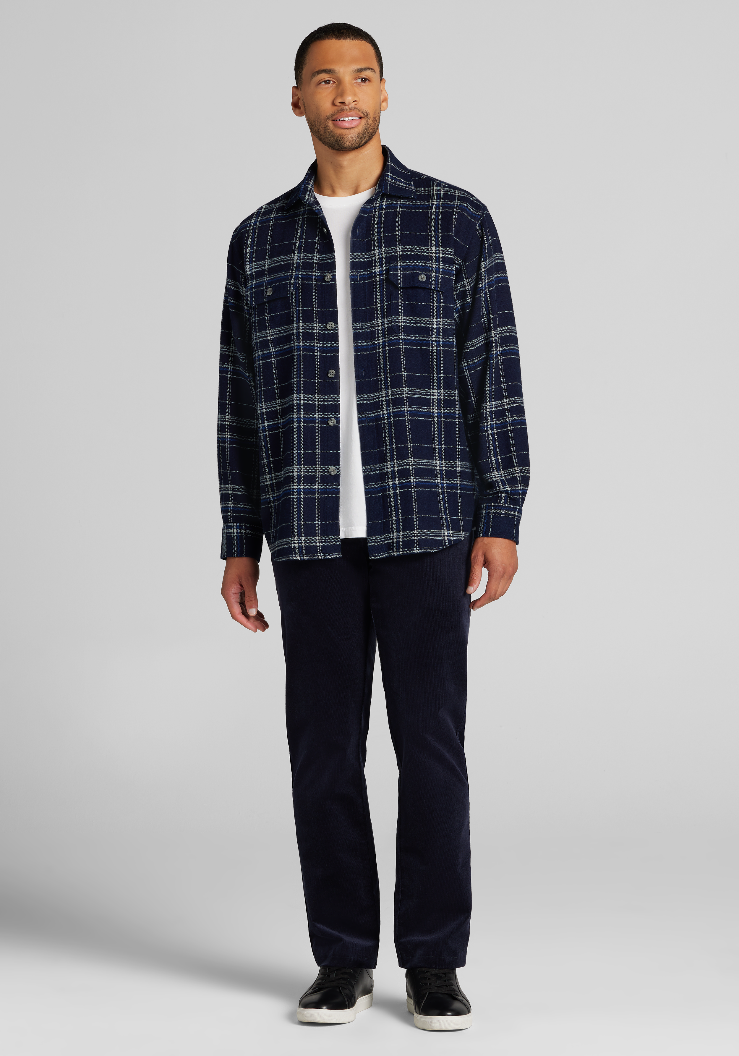 Jos. A. Bank Relaxed Fit Herringbone Check Long Sleeve Button Up Shirt