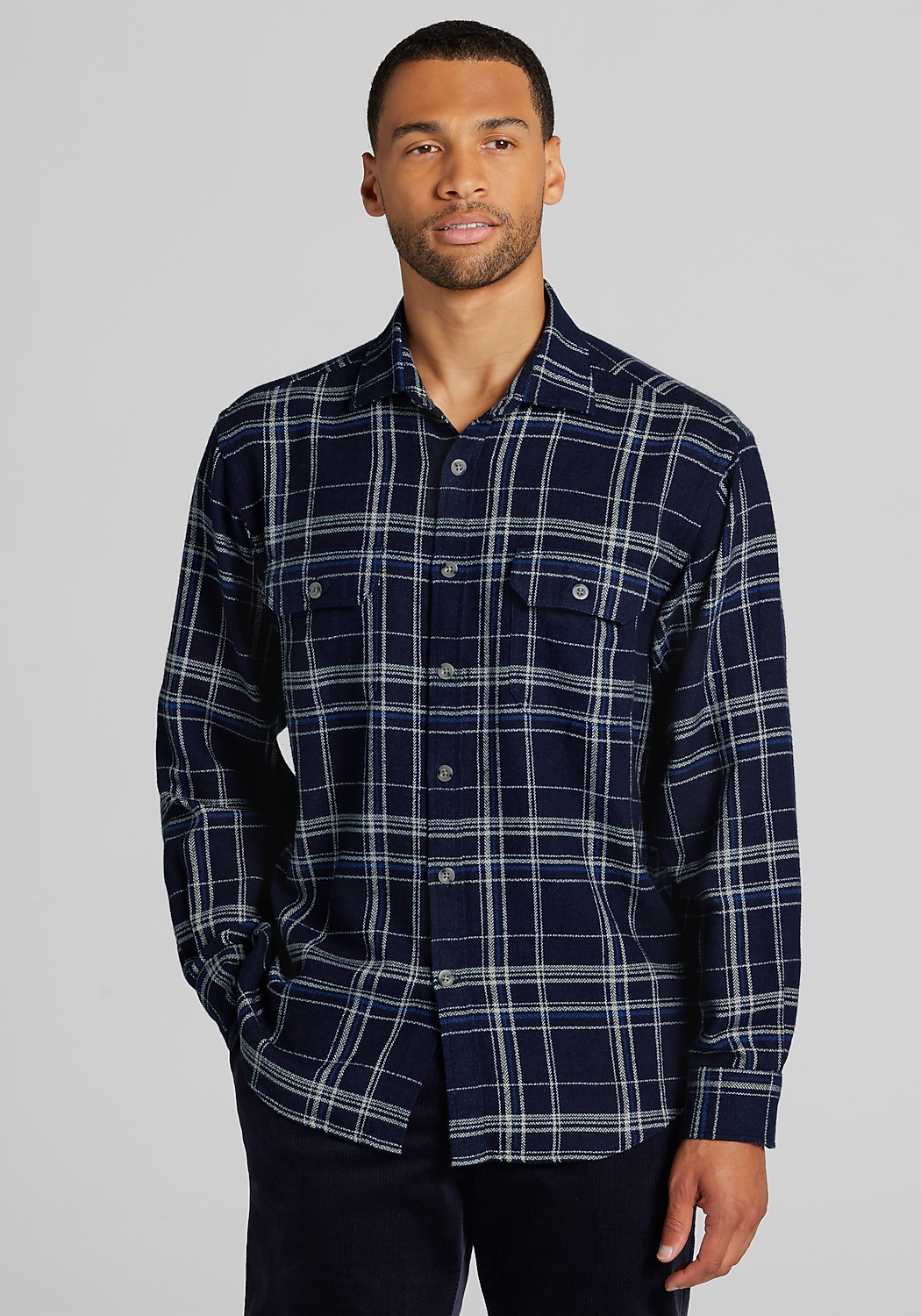 Jos. A. Bank Relaxed Fit Herringbone Check Long Sleeve Button Up Shirt - Big & Tall