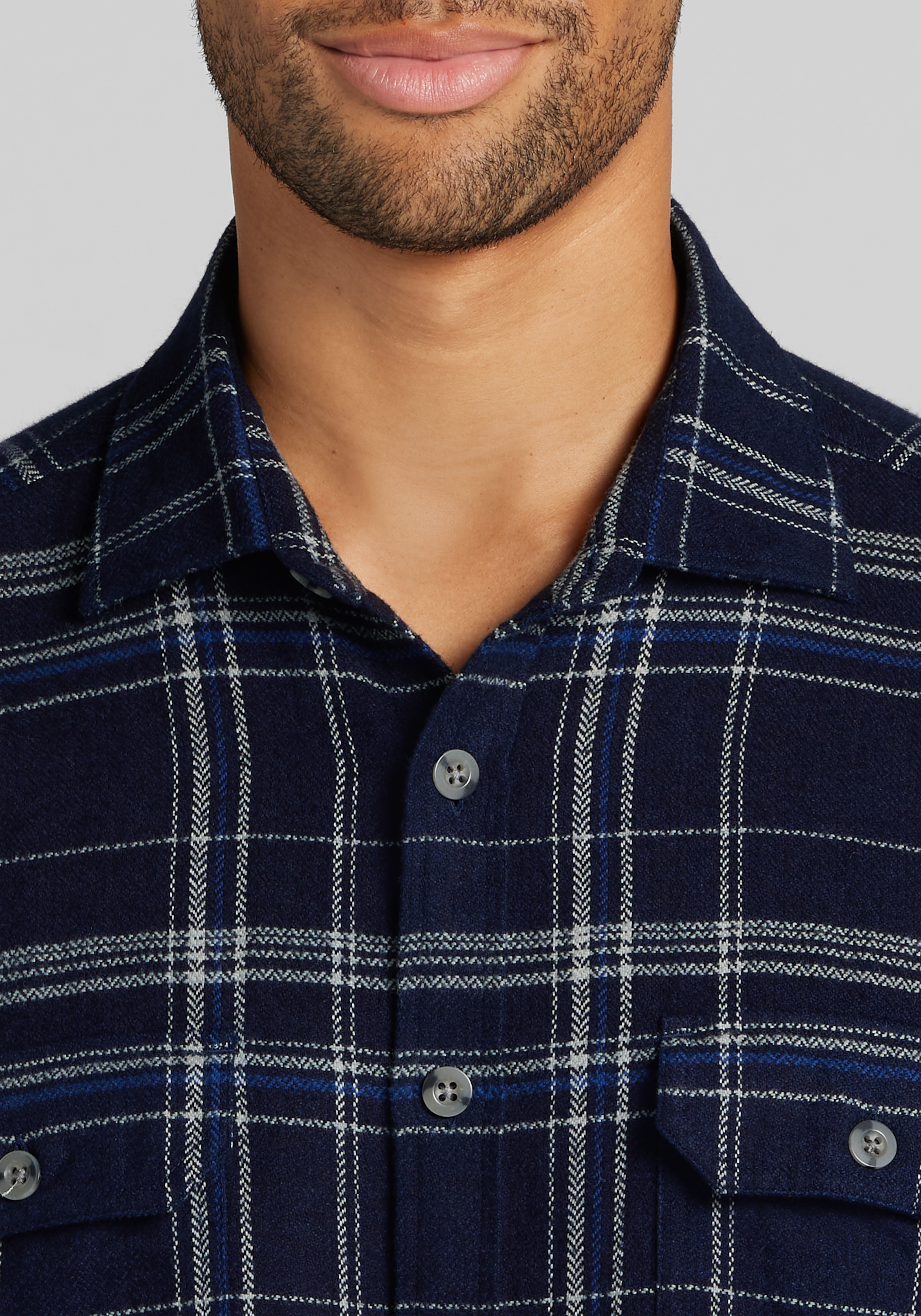 Jos. A. Bank Relaxed Fit Herringbone Check Long Sleeve Button Up Shirt