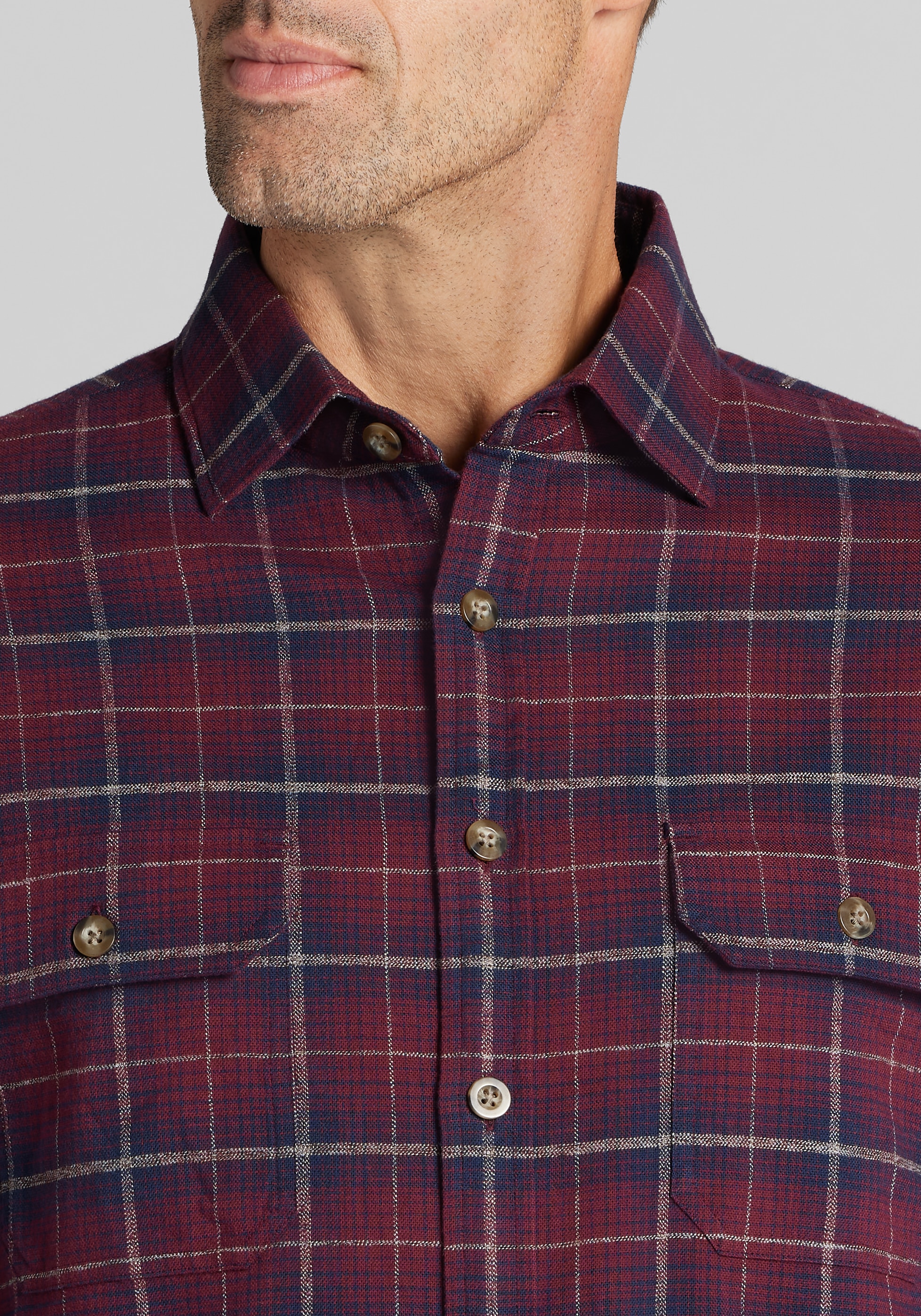 Jos. A. Bank Relaxed Fit Medium Plaid Button Up Shirt