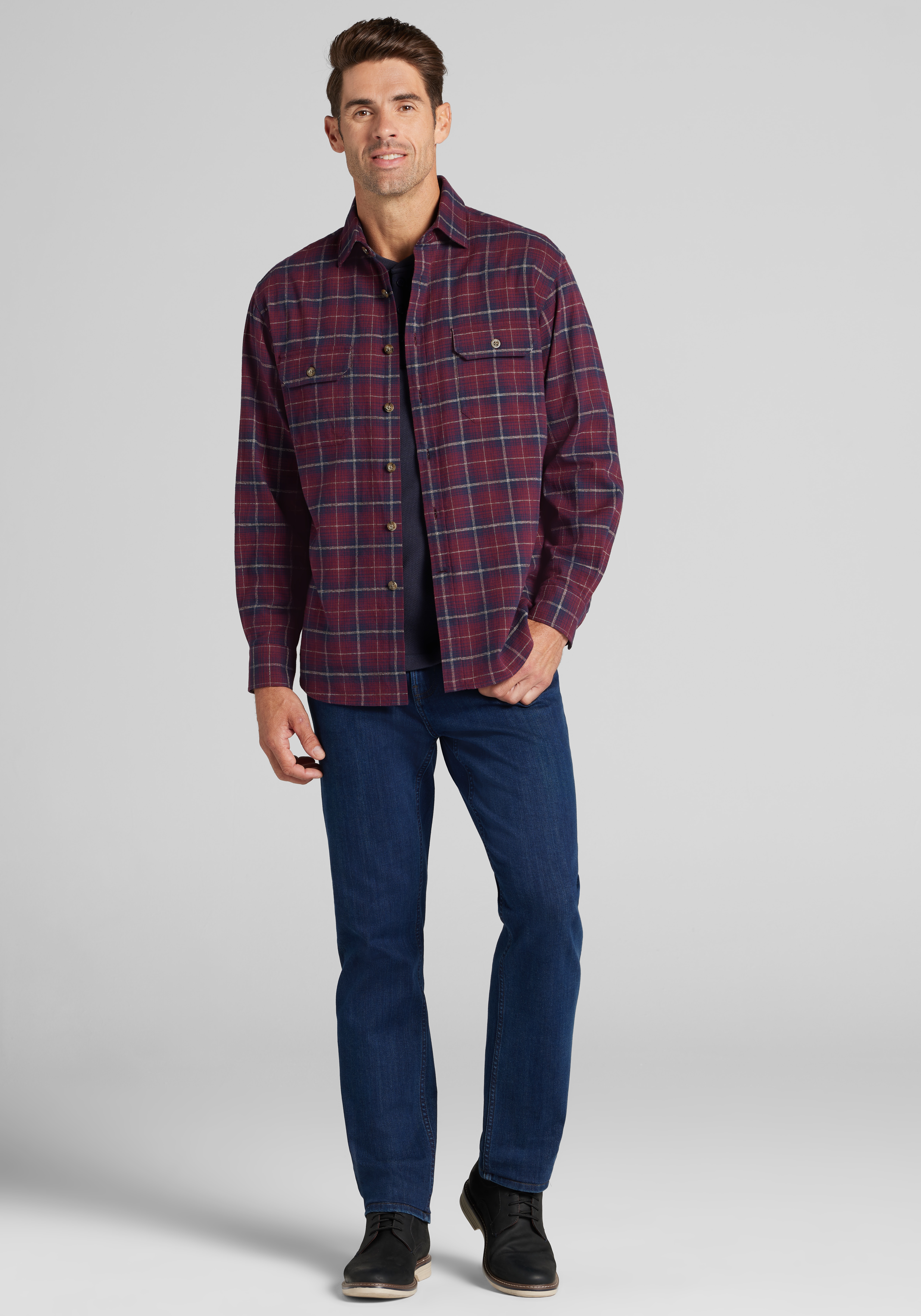 Jos. A. Bank Relaxed Fit Medium Plaid Button Up Shirt