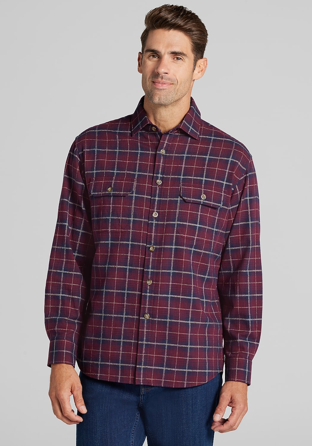 Jos. A. Bank Relaxed Fit Medium Plaid Button Up Shirt