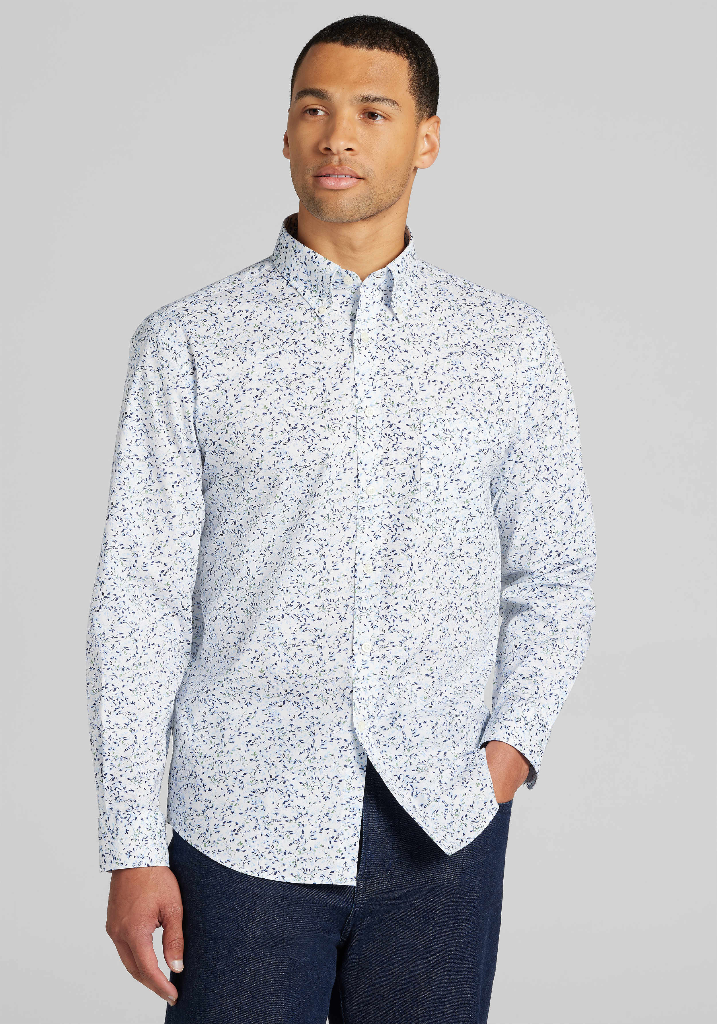 Jos. A. Bank Tailored Fit Swirling Leaves Button Up Shirt