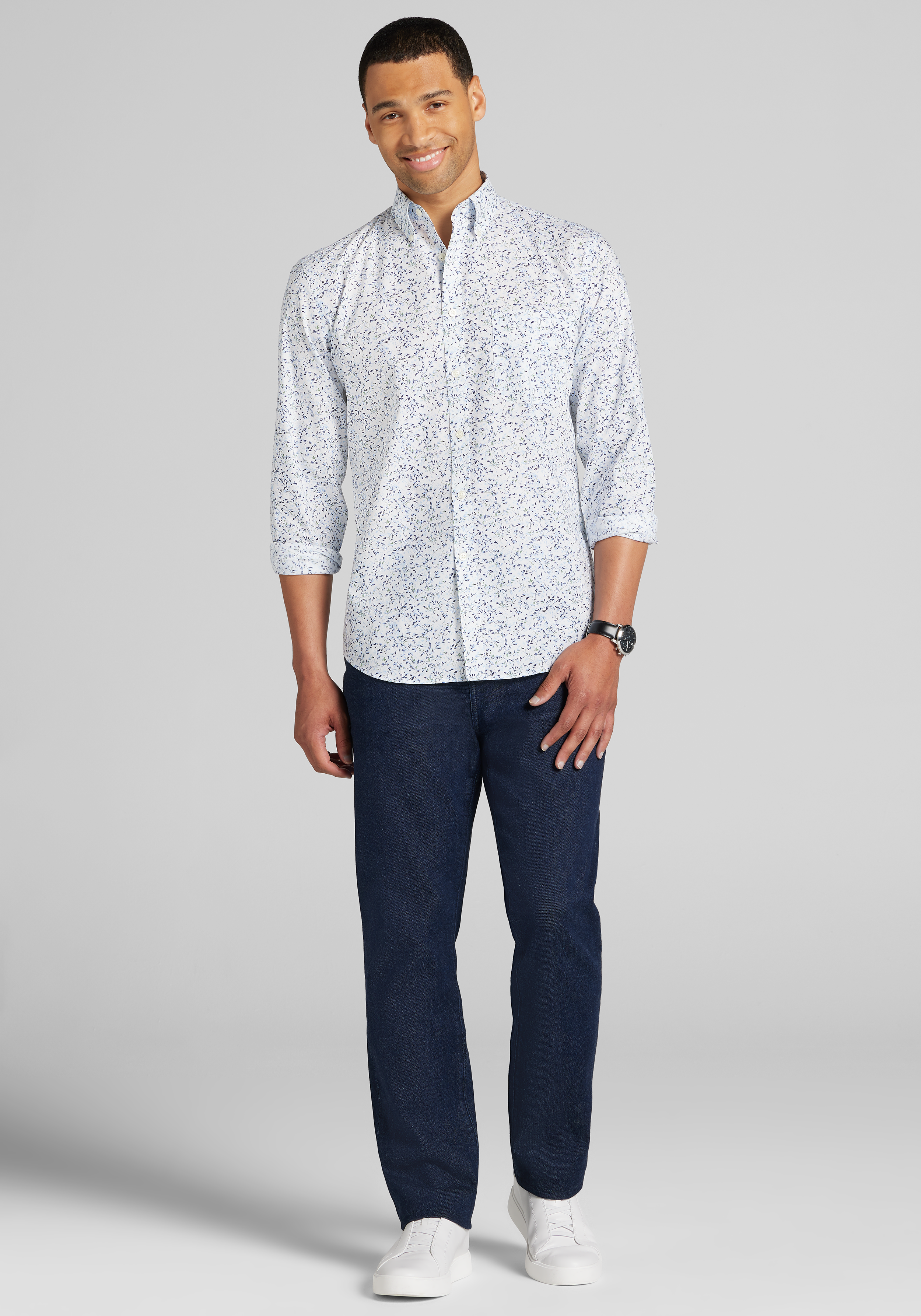 Jos. A. Bank Tailored Fit Swirling Leaves Button Up Shirt