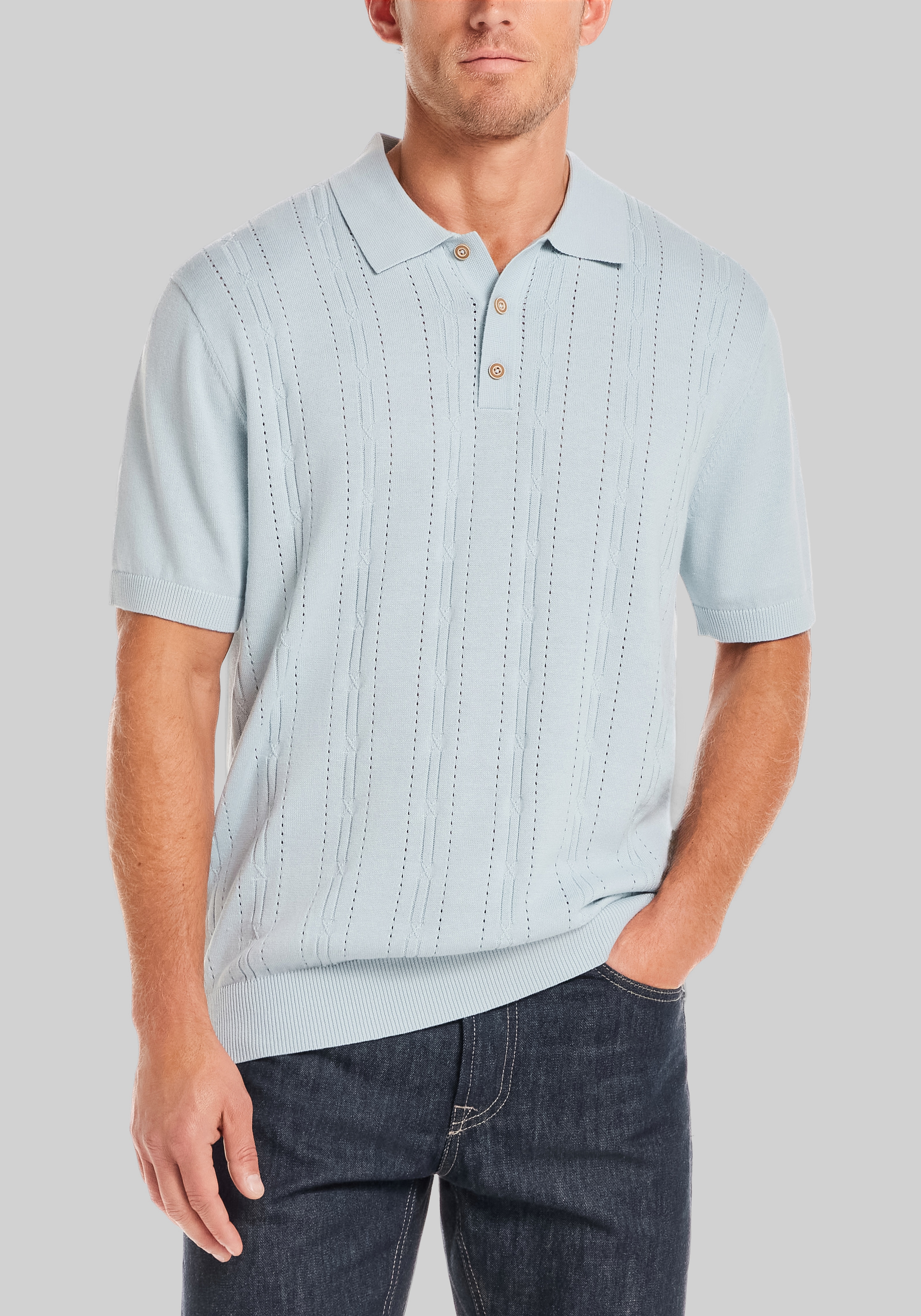 Weatherproof Vintage Traditional Fit Pointelle Polo Sweater