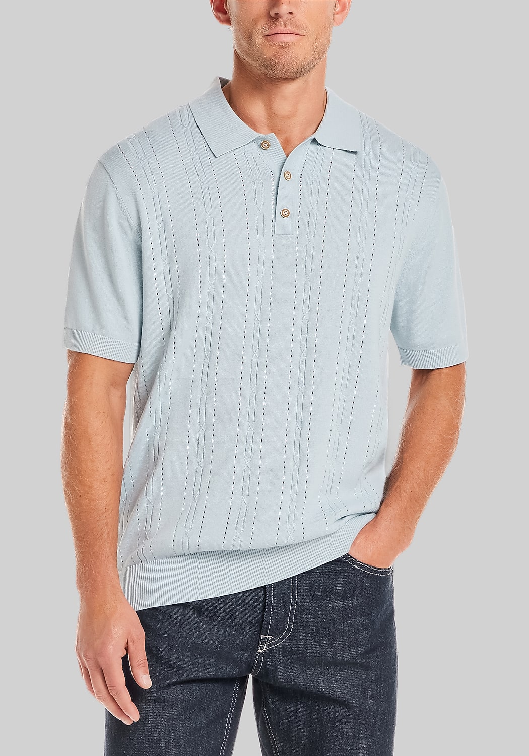 Weatherproof Vintage Traditional Fit Pointelle Polo Sweater