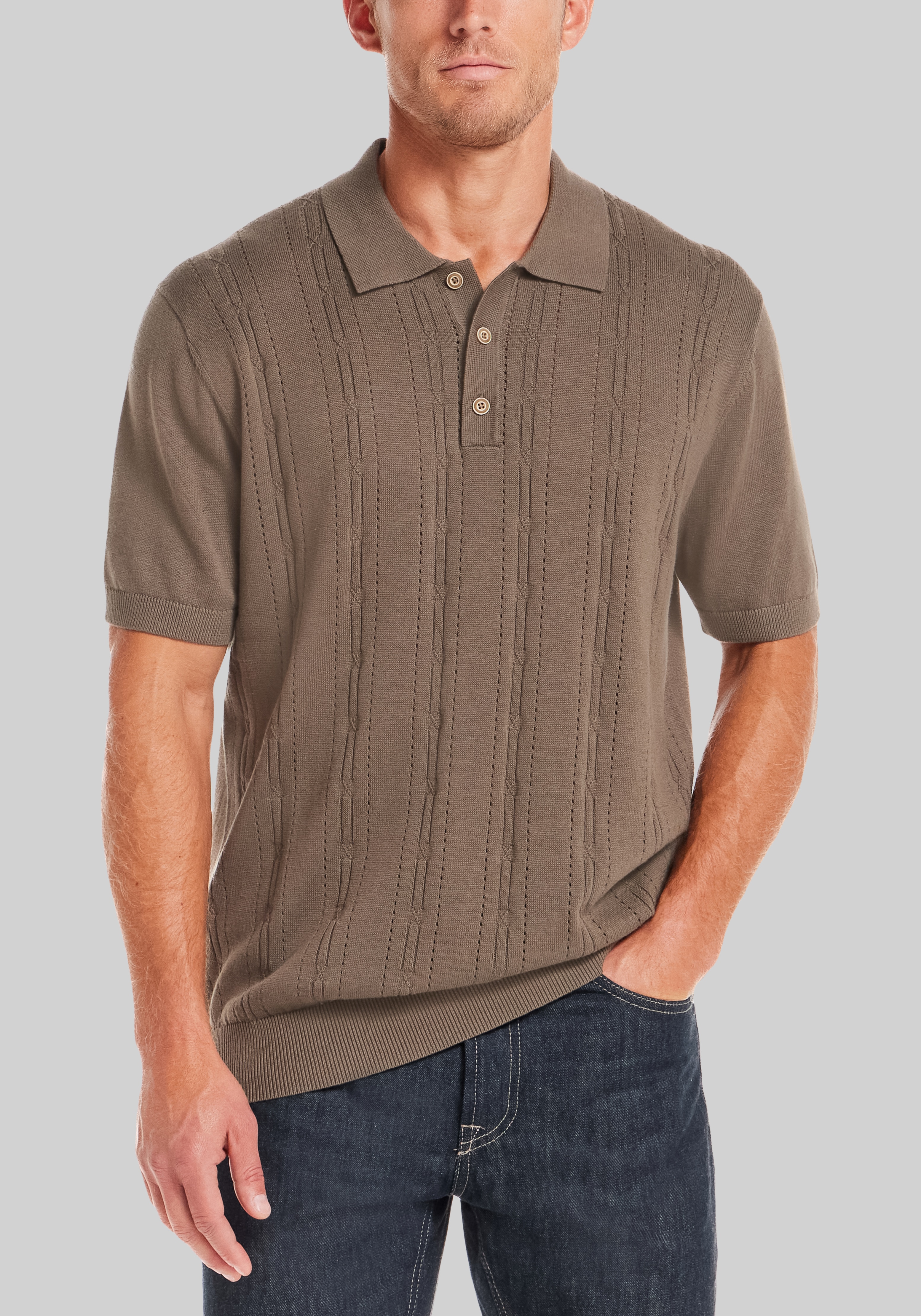 Men's New!, Weatherproof Vintage Traditional Fit Pointelle Polo Sweater - Jos A Bank