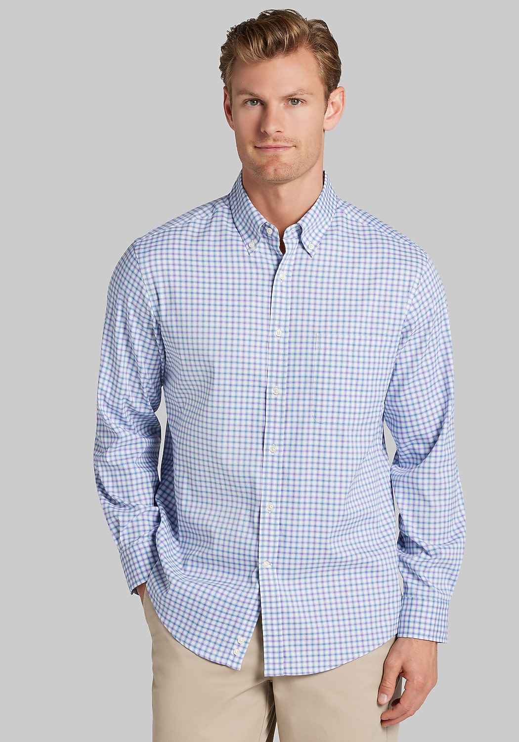 Traveler&reg; COOL<i>MOTION</i> Tailored Fit Check 4-Way Stretch Button Up Shirt - Big & Tall
