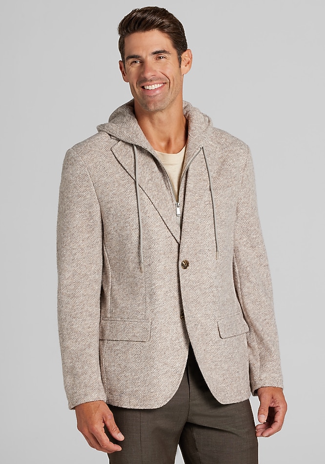 Jos. A. Bank Tailored Fit Heathered Knit Twill Soft Jacket - Jos