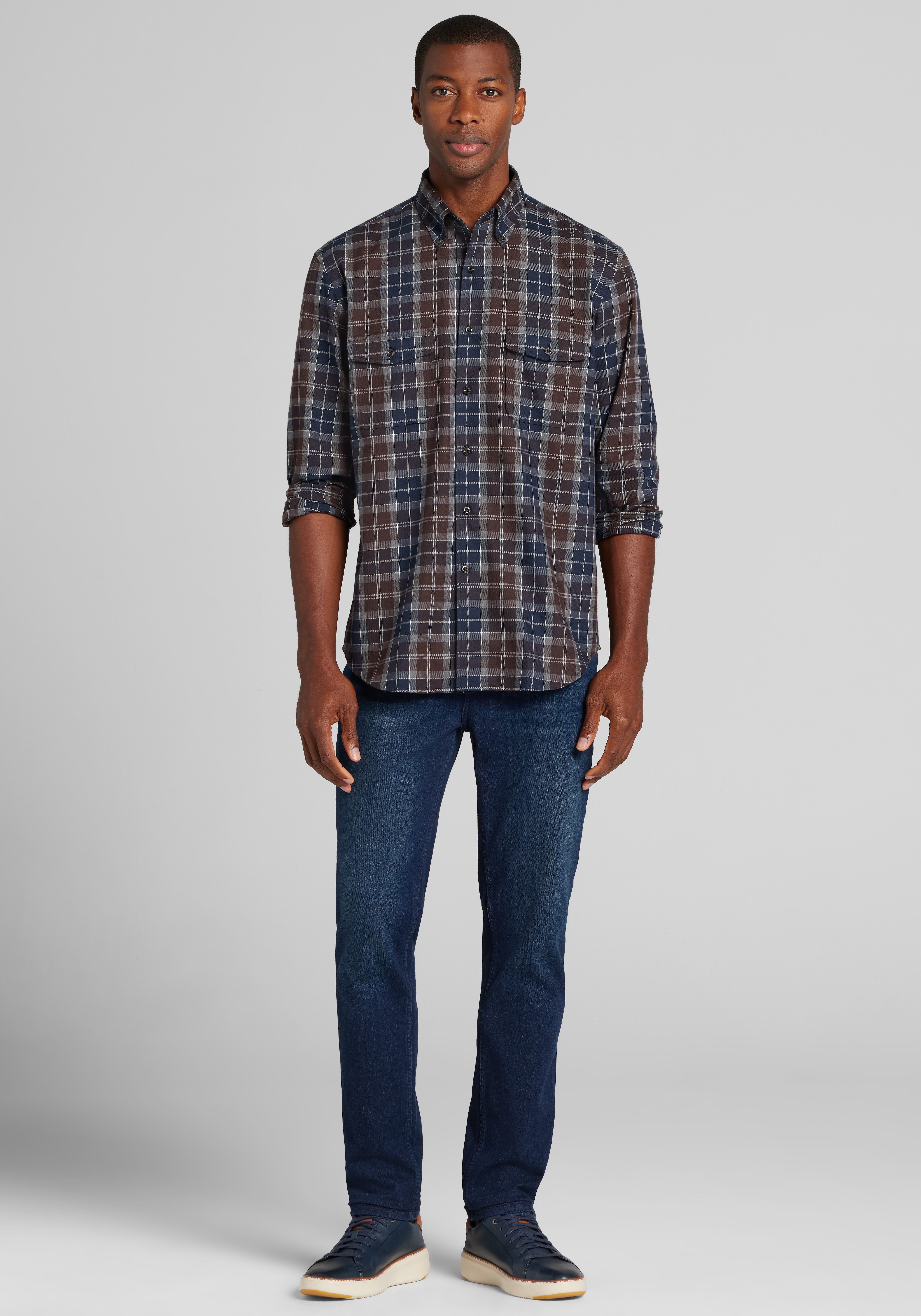 Reserve Collection Tailored Fit Plaid Button Up Shirt