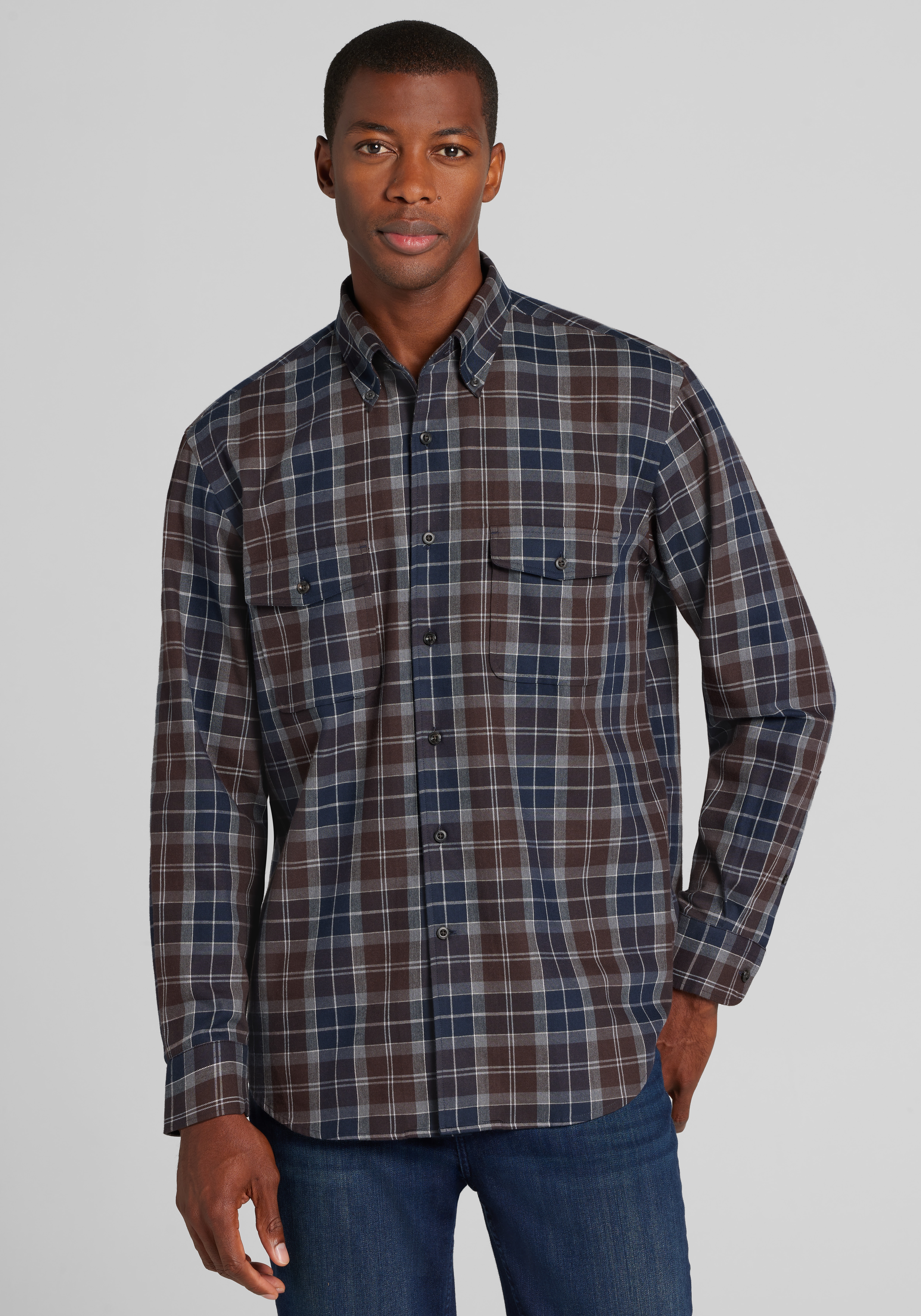 Men's Casual Tops, Reserve Collection Tailored Fit Plaid Button Up Shirt - Jos A Bank