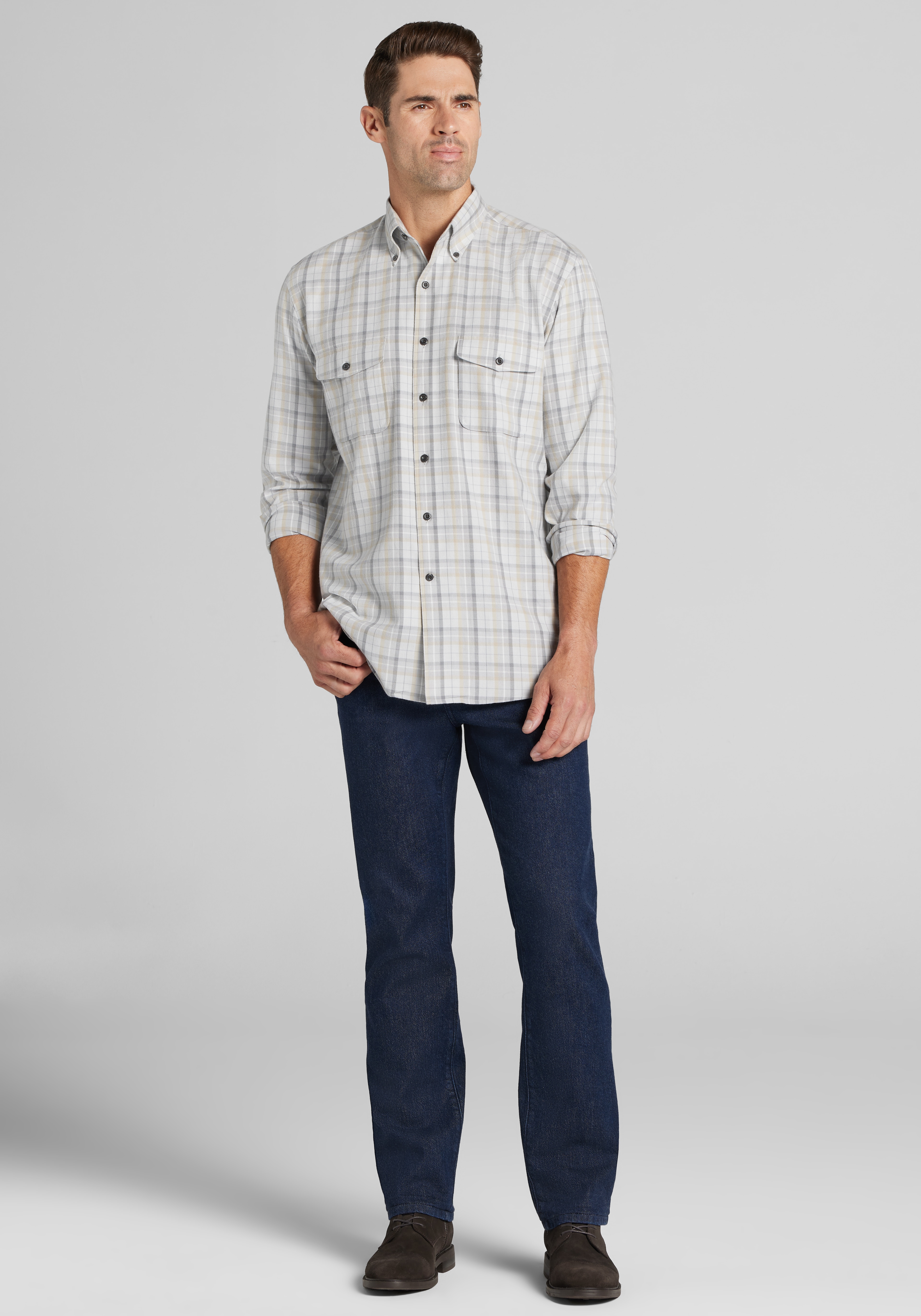 Reserve Tailored Fit Plaid Cashmere Blend Button Up Shirt
