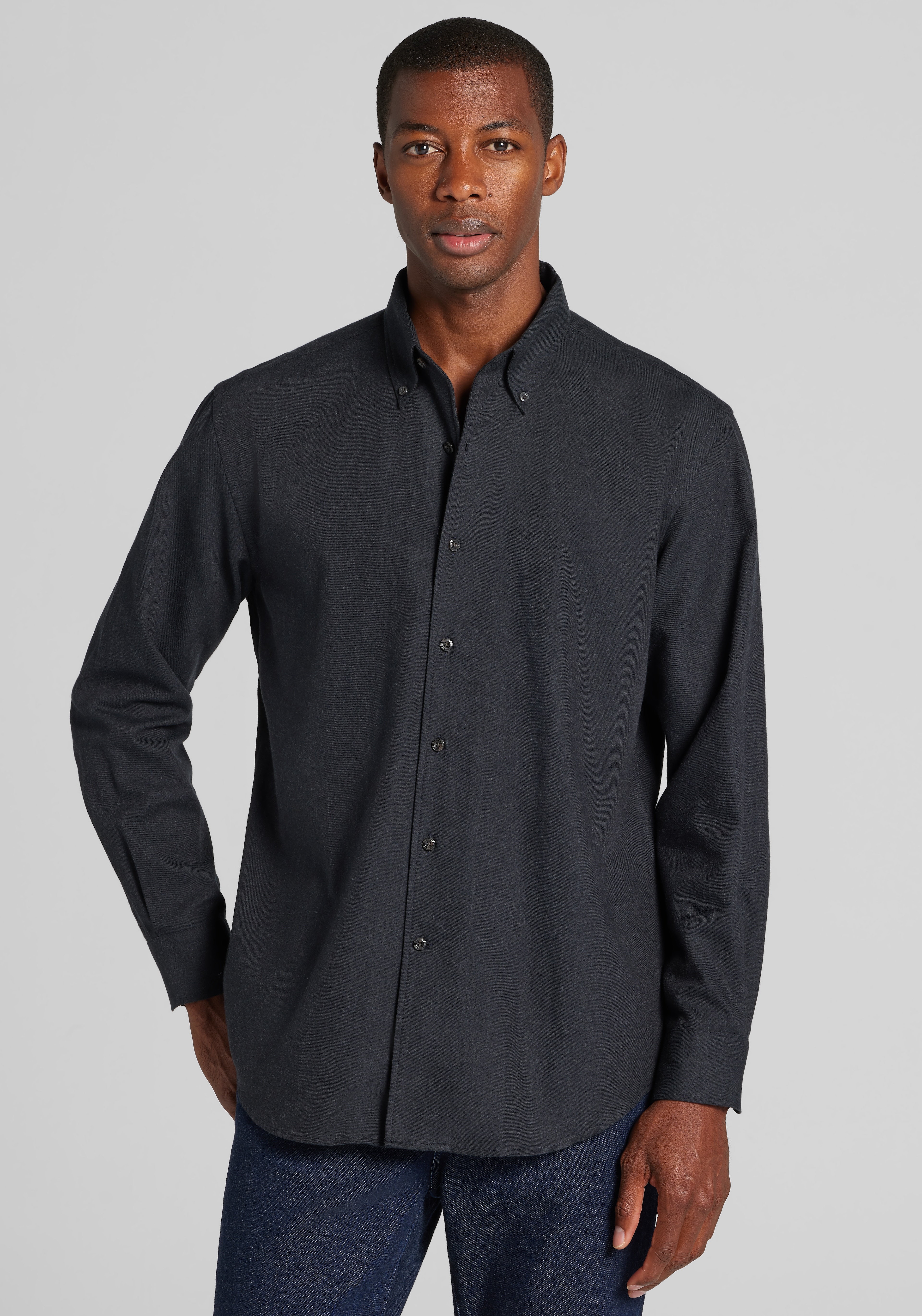Reserve Tailored Fit Cashmere Blend Solid Flannel Button Up Shirt