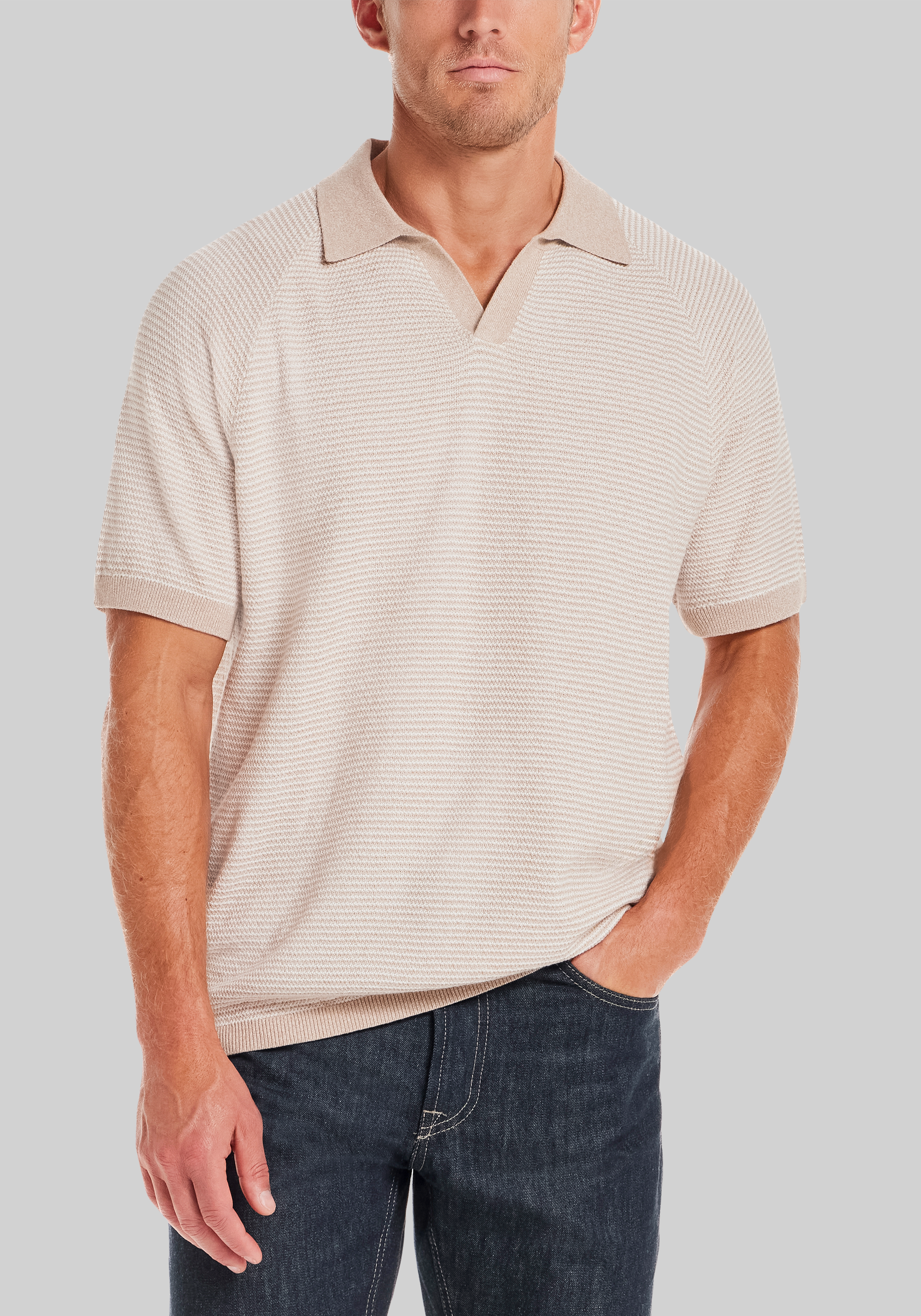 Men's New!, Weatherproof Vintage Traditional Fit Stripe Johnny Collar Sweater - Jos A Bank