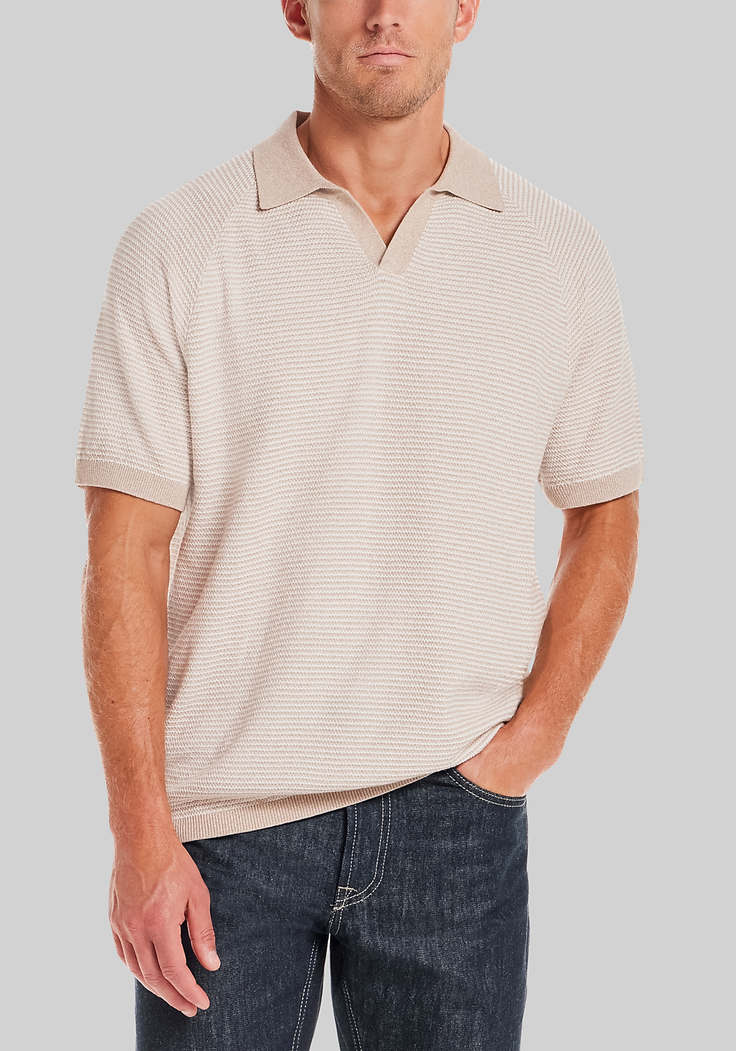 Weatherproof Vintage Traditional Fit Stripe Johnny Collar Sweater