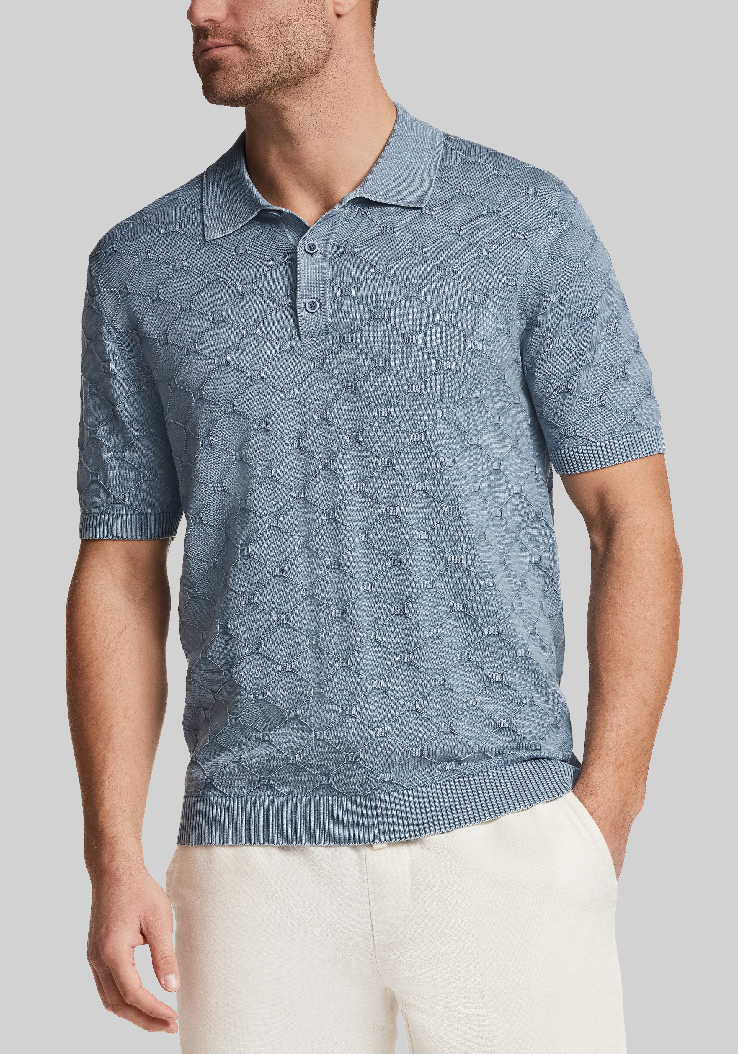 Men's New!, Weatherproof Vintage Traditional Fit Stonewash Diamond Polo Sweater - Jos A Bank