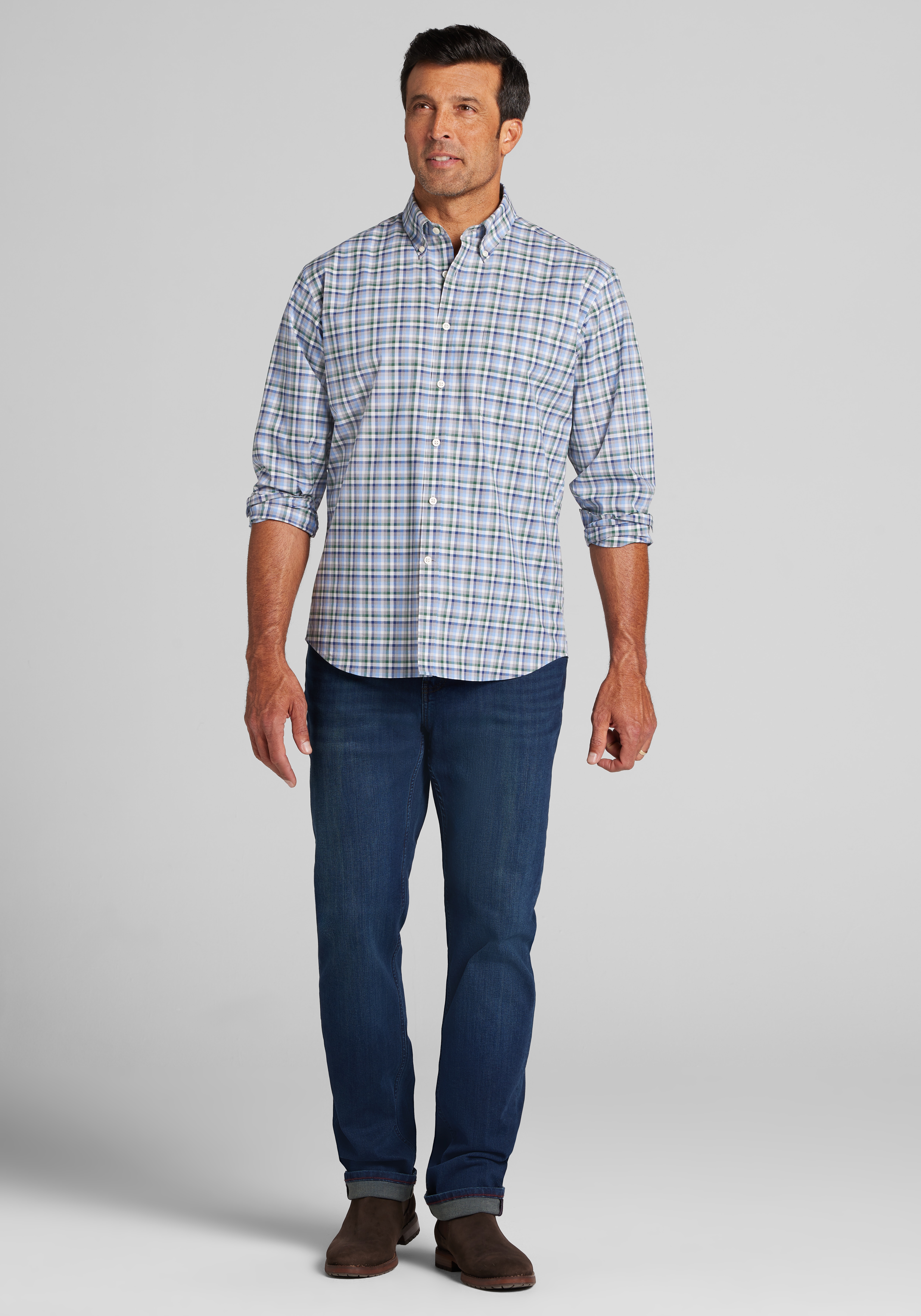 Jos. A. Bank Traditional Fit Multi-Check Button Up Shirt