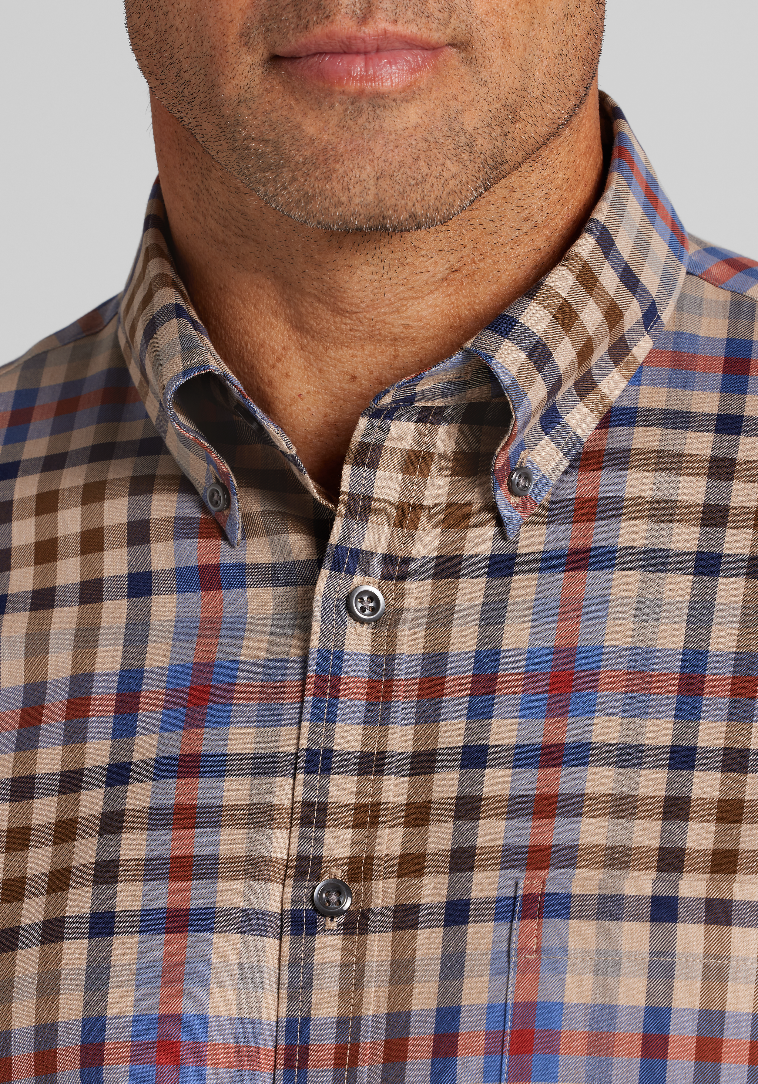 Men's Casual Tops, Jos. A. Bank Traditional Fit Large Check Button Up Shirt - Jos A Bank