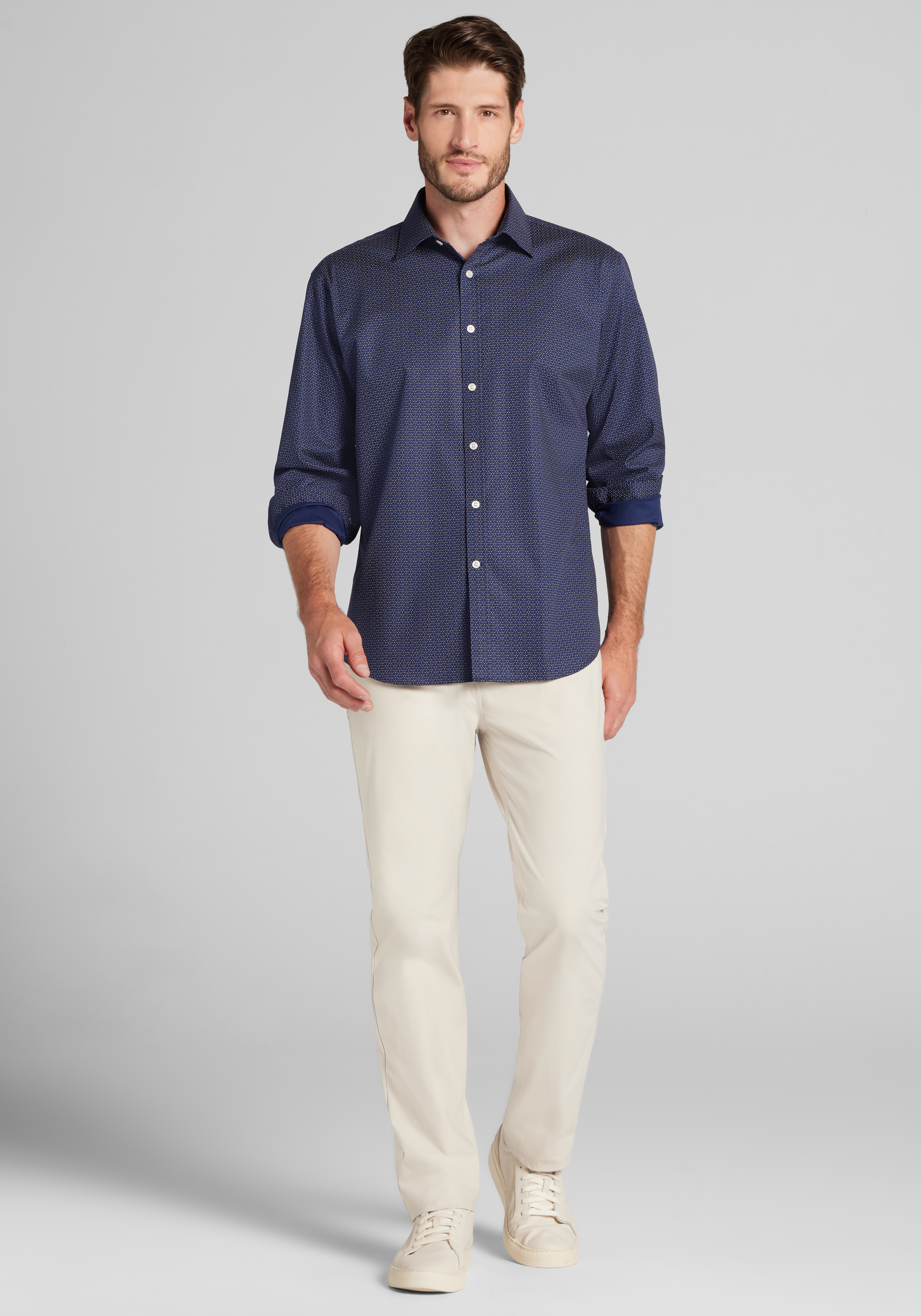 Traveler® Collection Traditional Fit Geo Micro Print Button Up Shirt