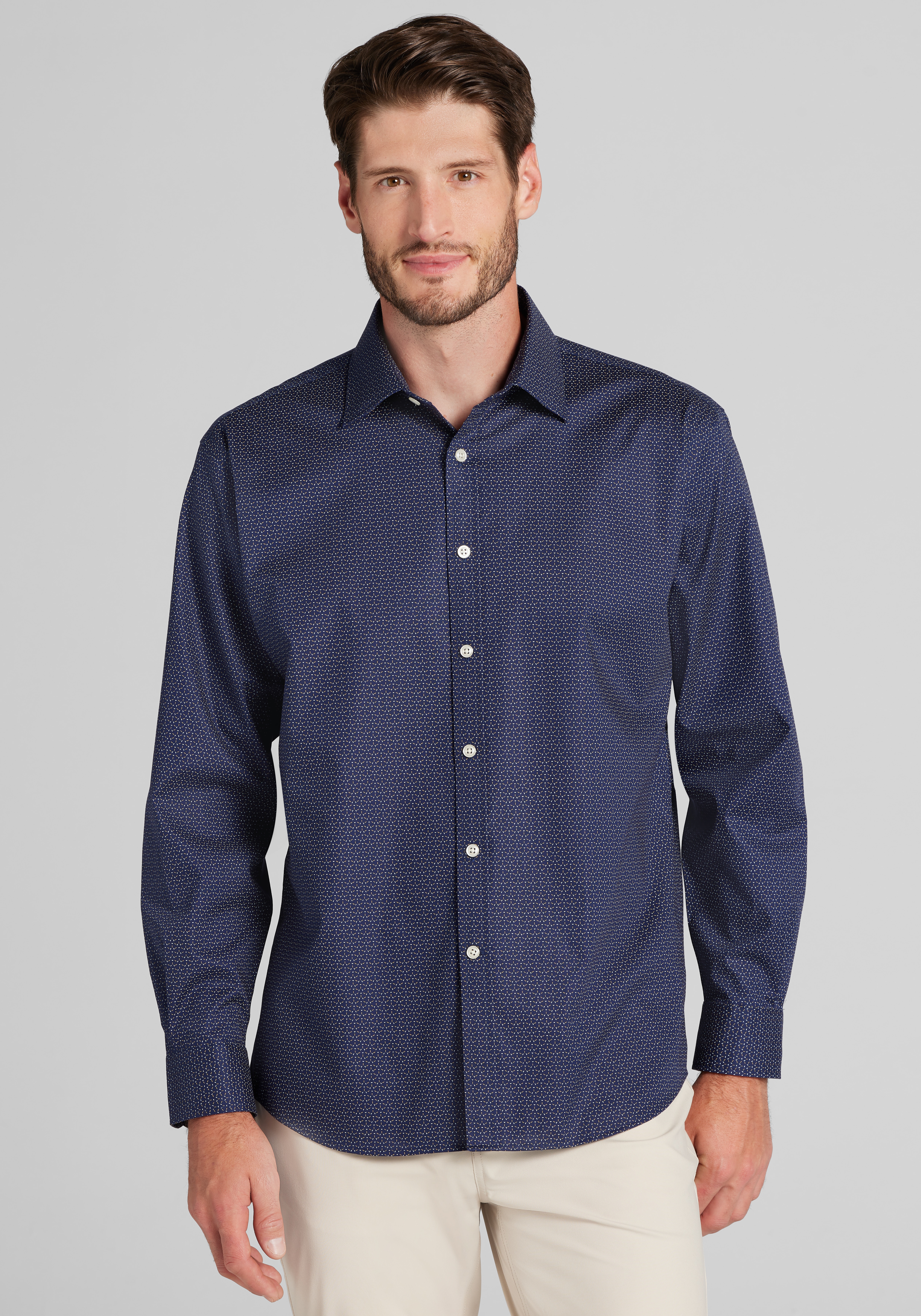 Men's Casual Tops, Traveler® Collection Traditional Fit Geo Micro Print Button Up Shirt - Jos A Bank