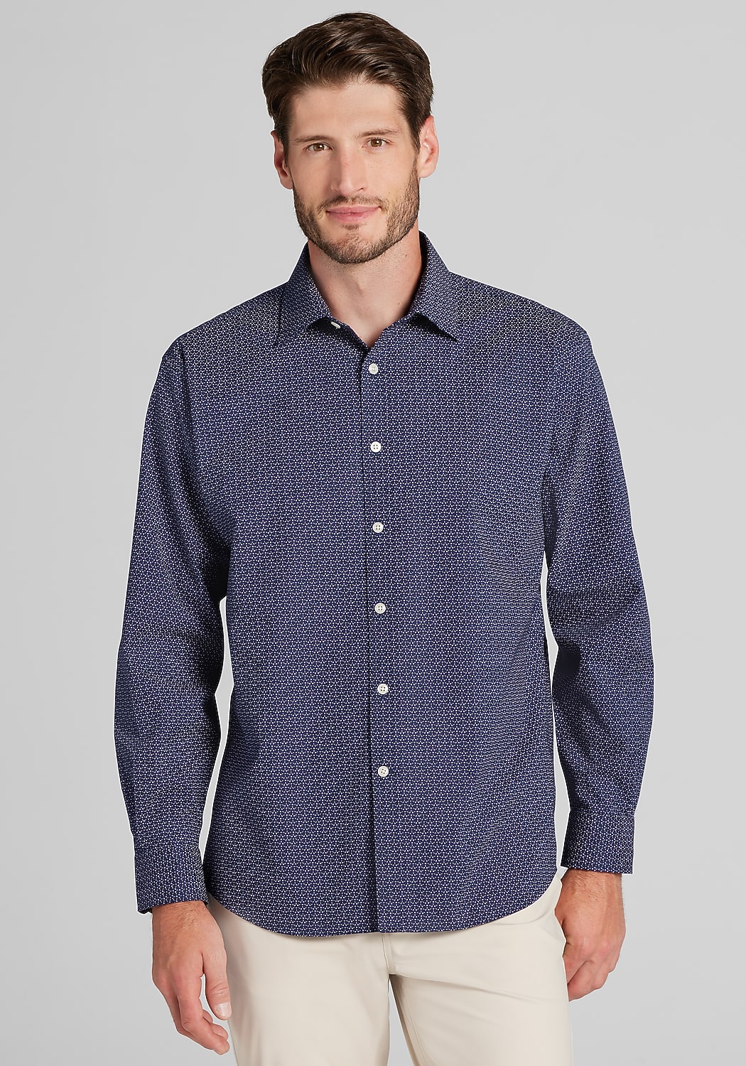 Traveler® Collection Traditional Fit Geo Micro Print Button Up Shirt