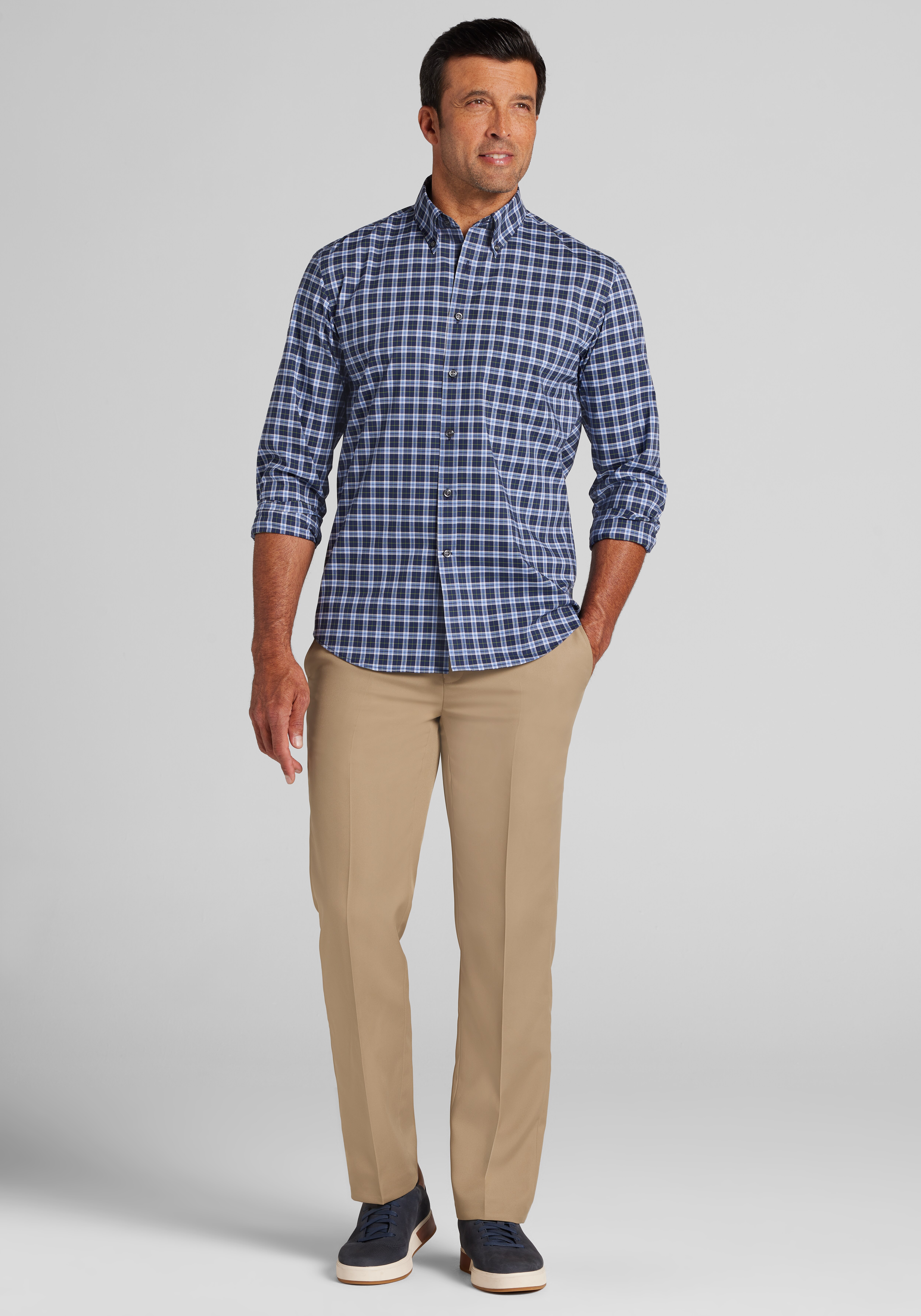 Traveler® Collection Tailored Fit Classic Check Button Up Shirt