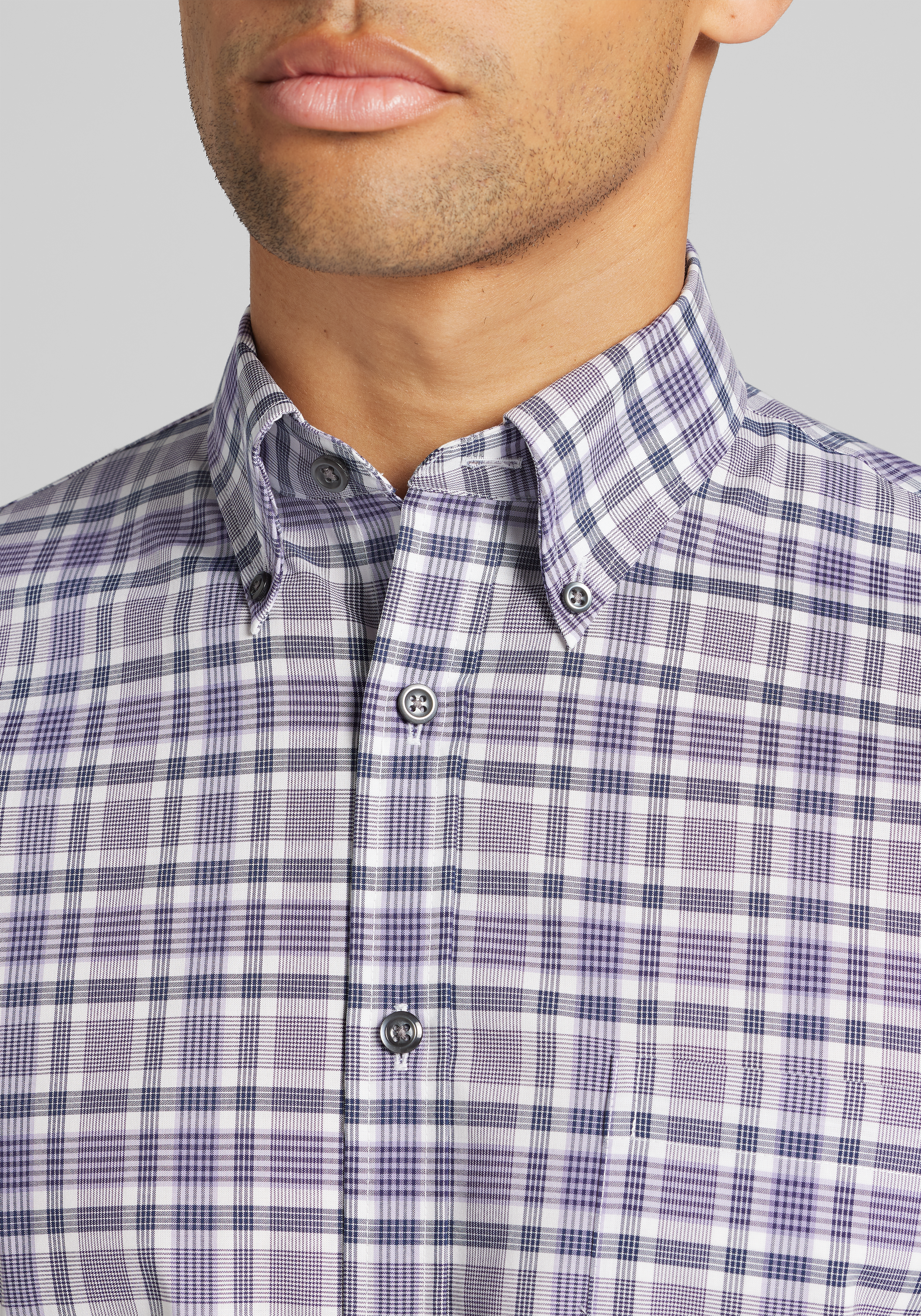 Traveler® Collection Tailored Fit Grid Check Button Up Shirt