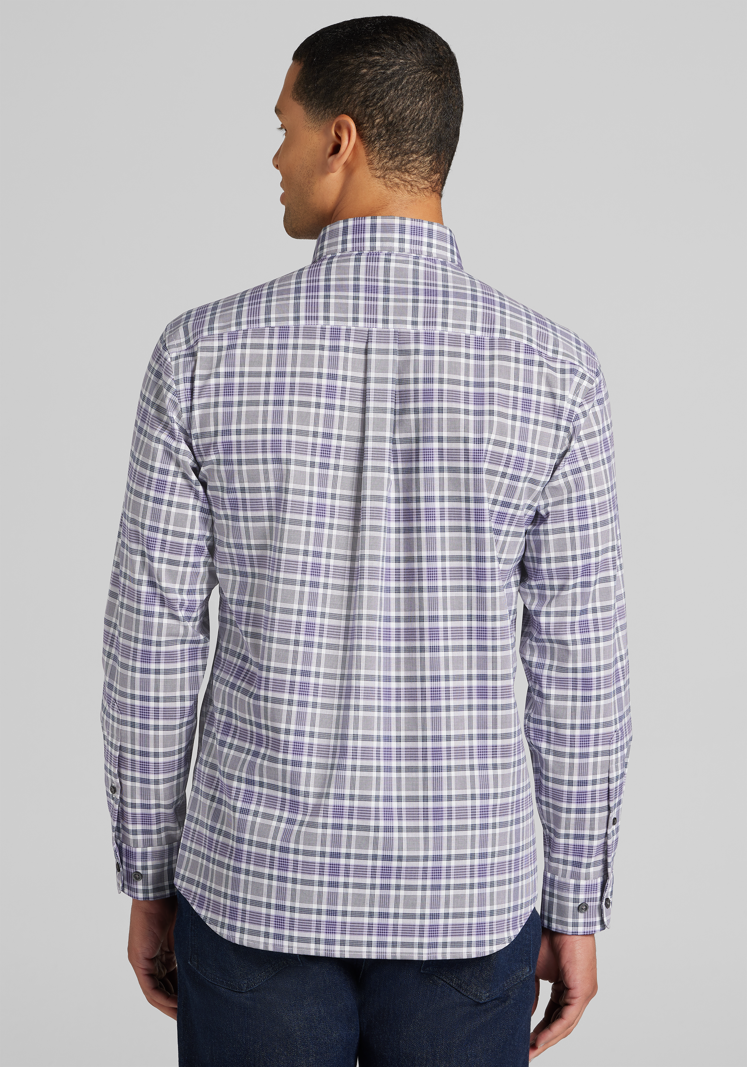 Traveler® Collection Tailored Fit Grid Check Button Up Shirt