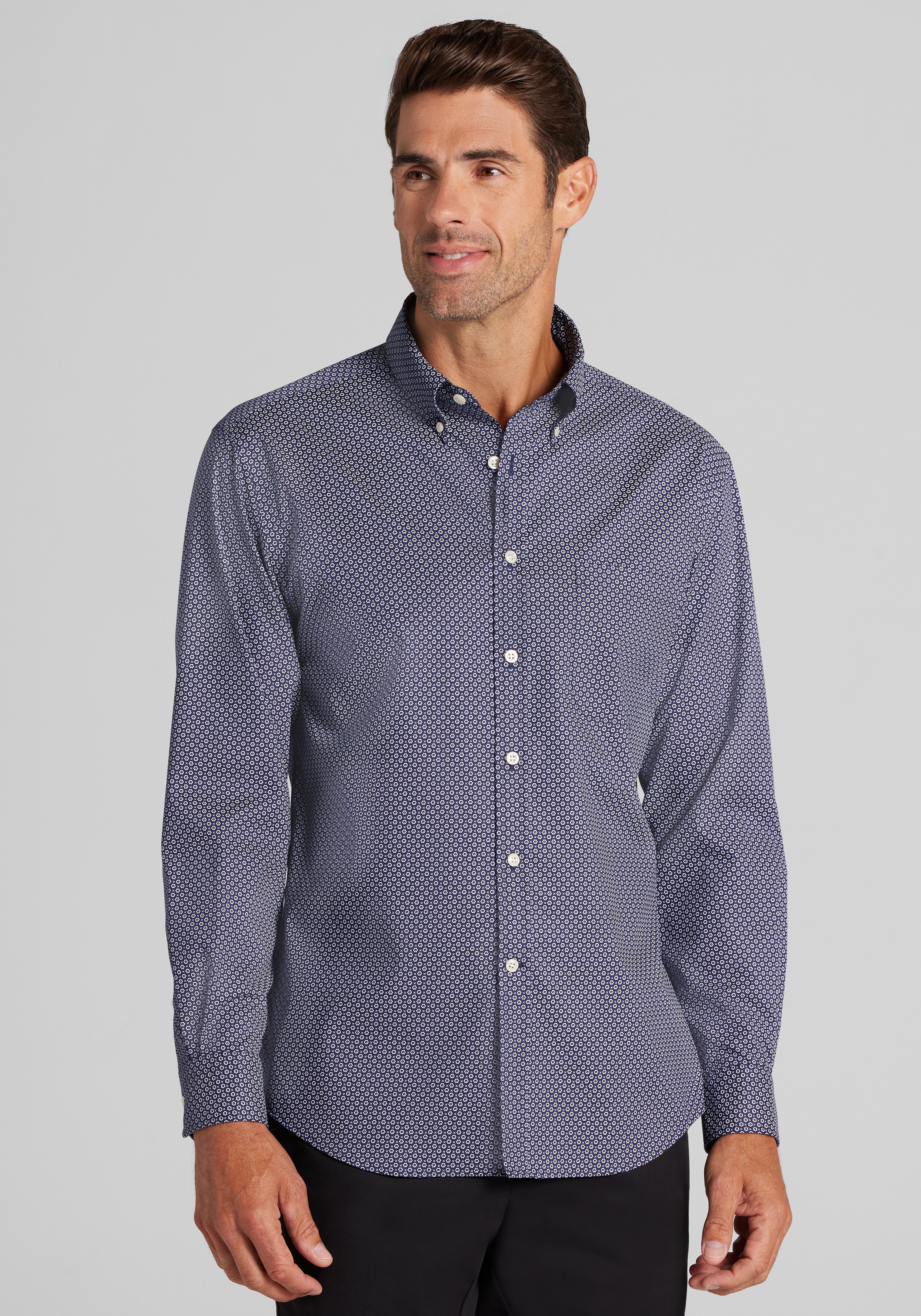 Traveler® Collection Tailored Fit Hexagon Button Up Shirt