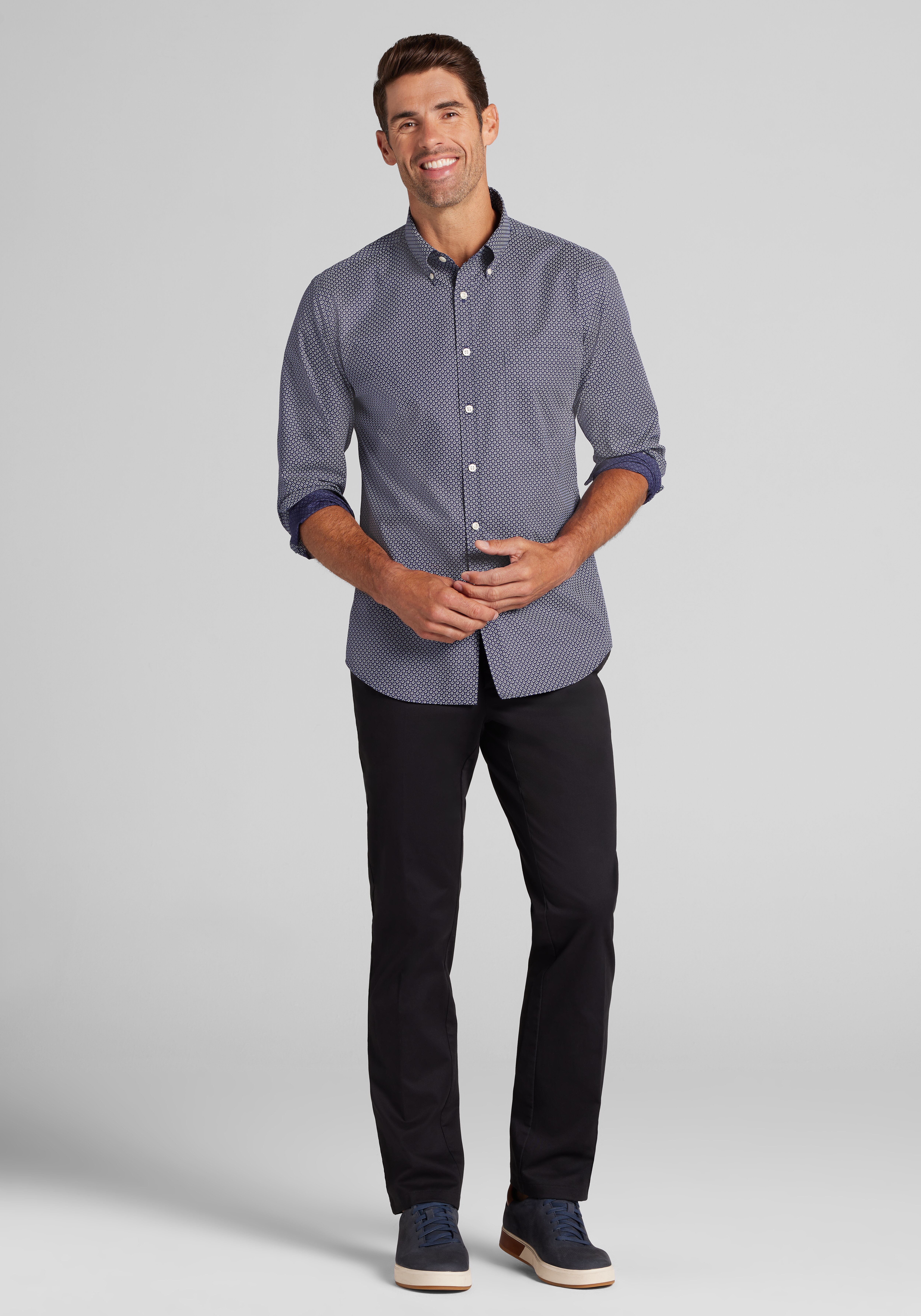 Traveler® Collection Tailored Fit Hexagon Button Up Shirt