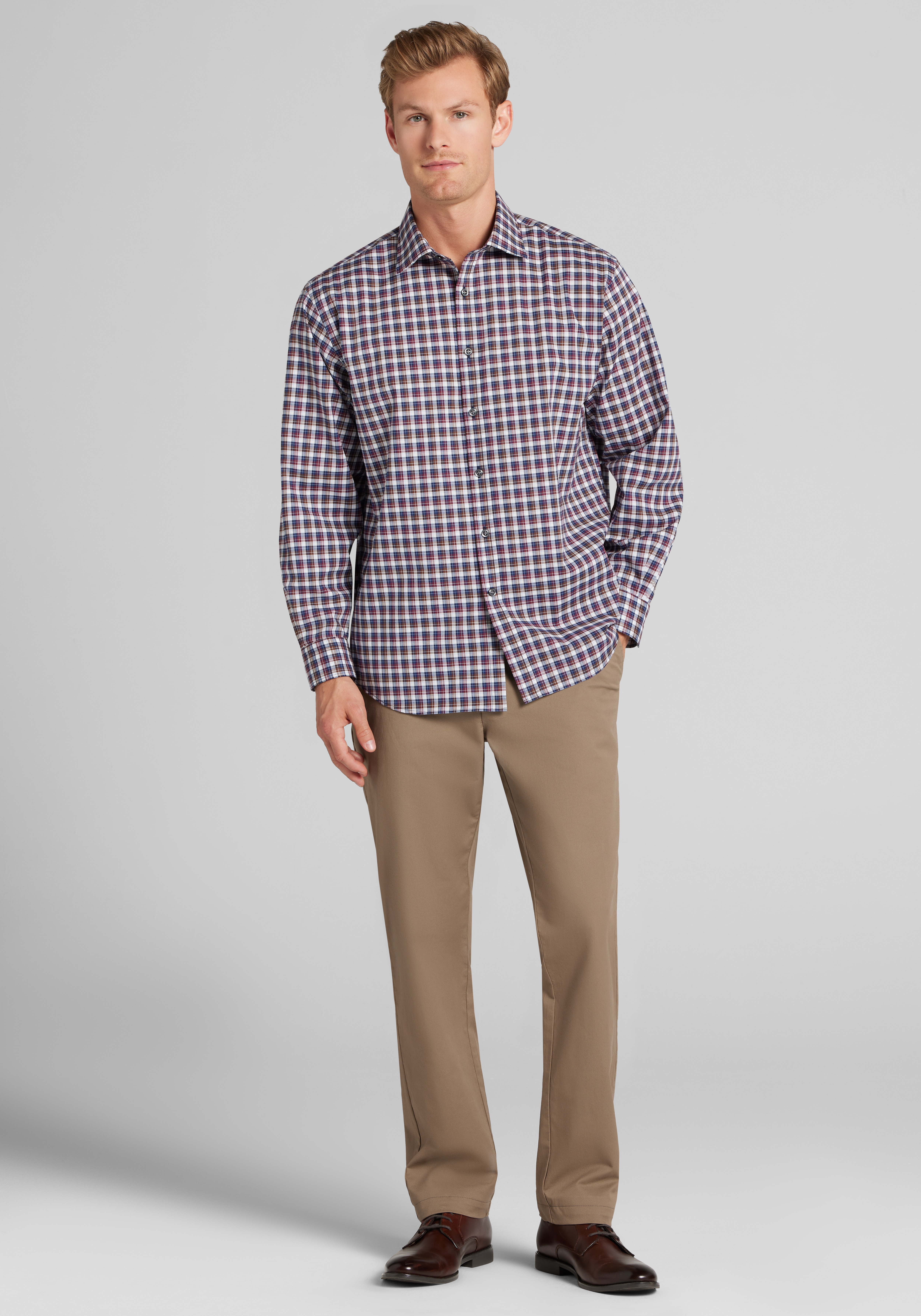 Traveler® Collection Traditional Fit Offset Check Pattern Button Up Shirt