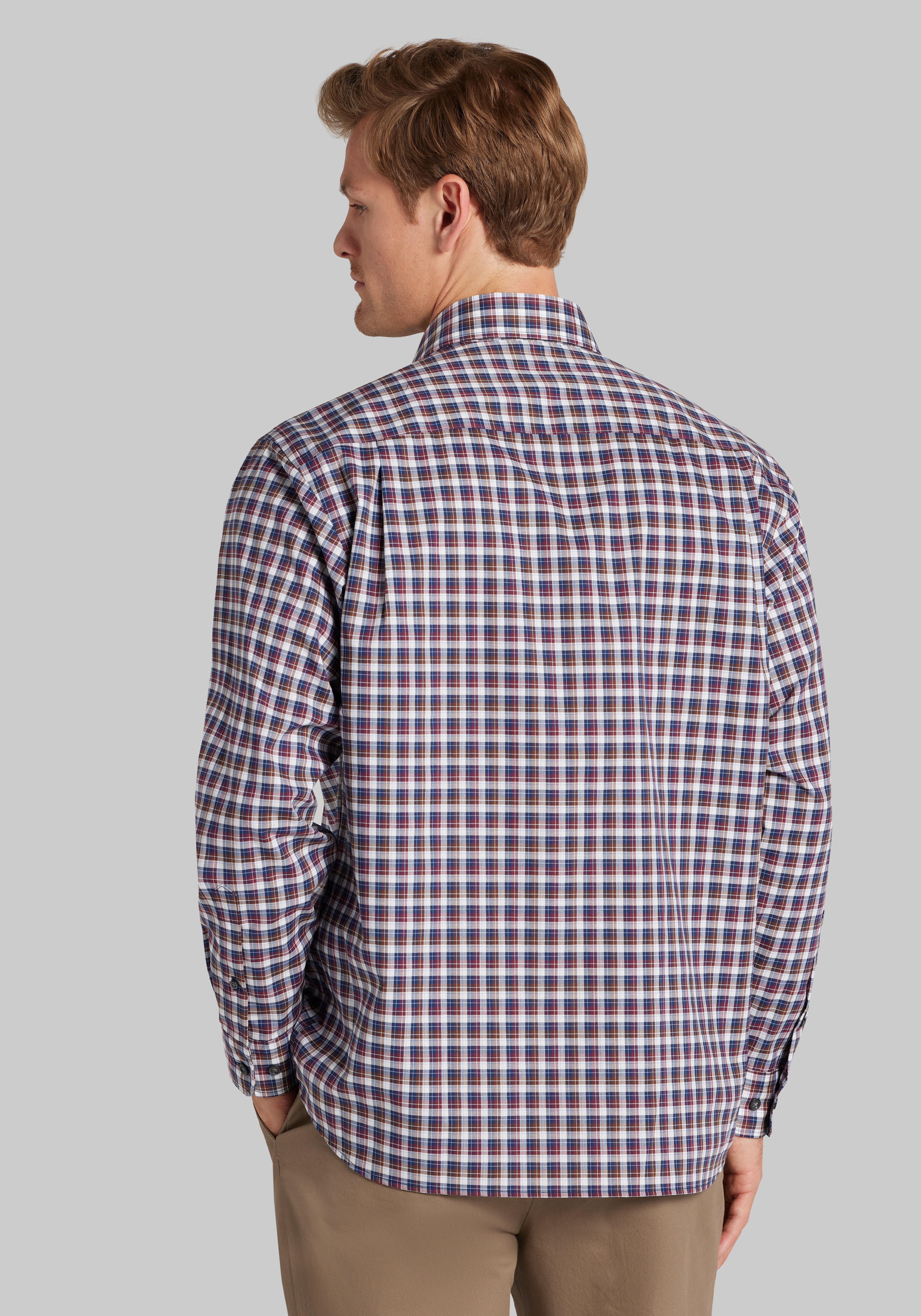 Traveler® Collection Traditional Fit Offset Check Pattern Button Up Shirt