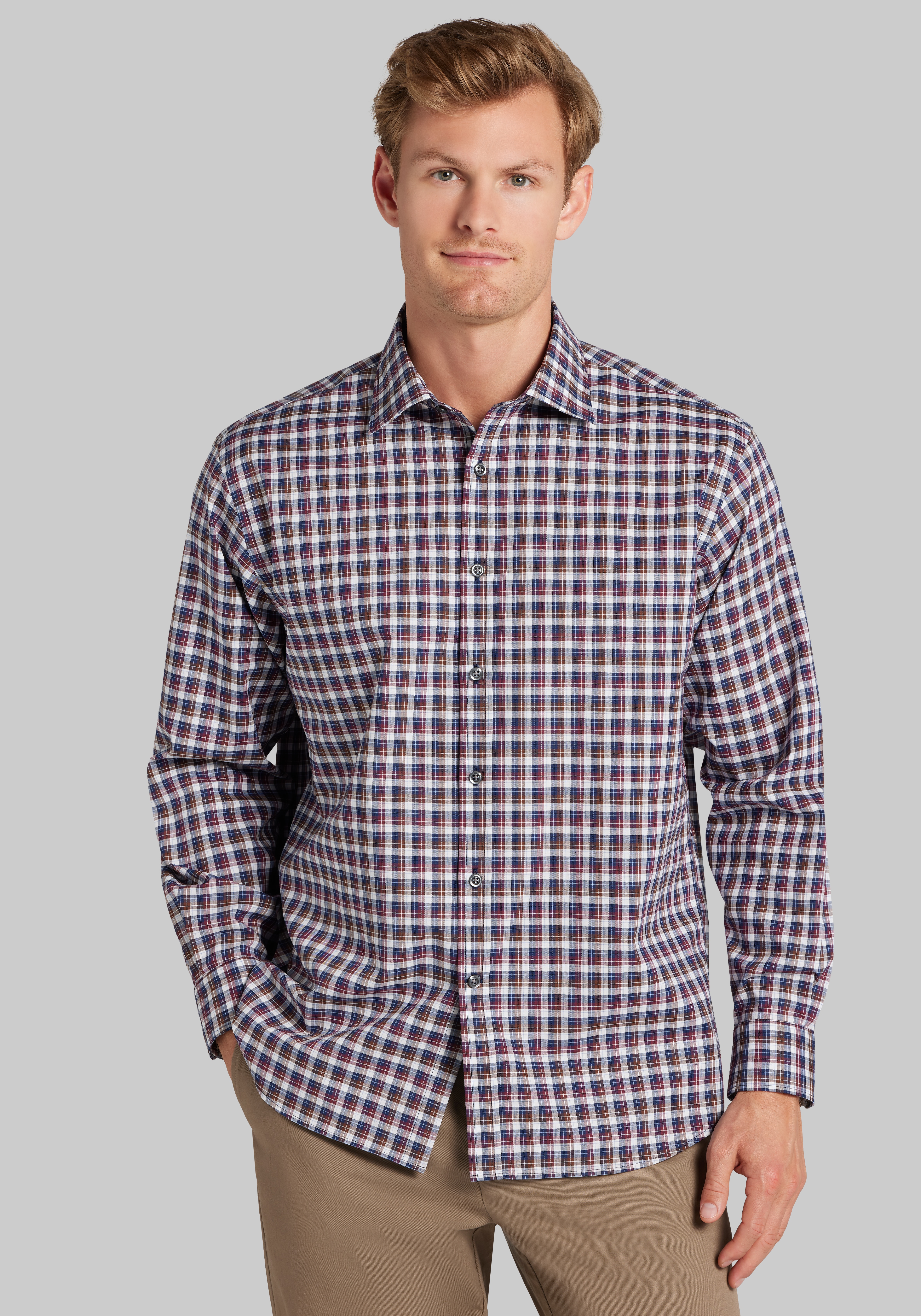 Traveler® Collection Traditional Fit Offset Check Pattern Button